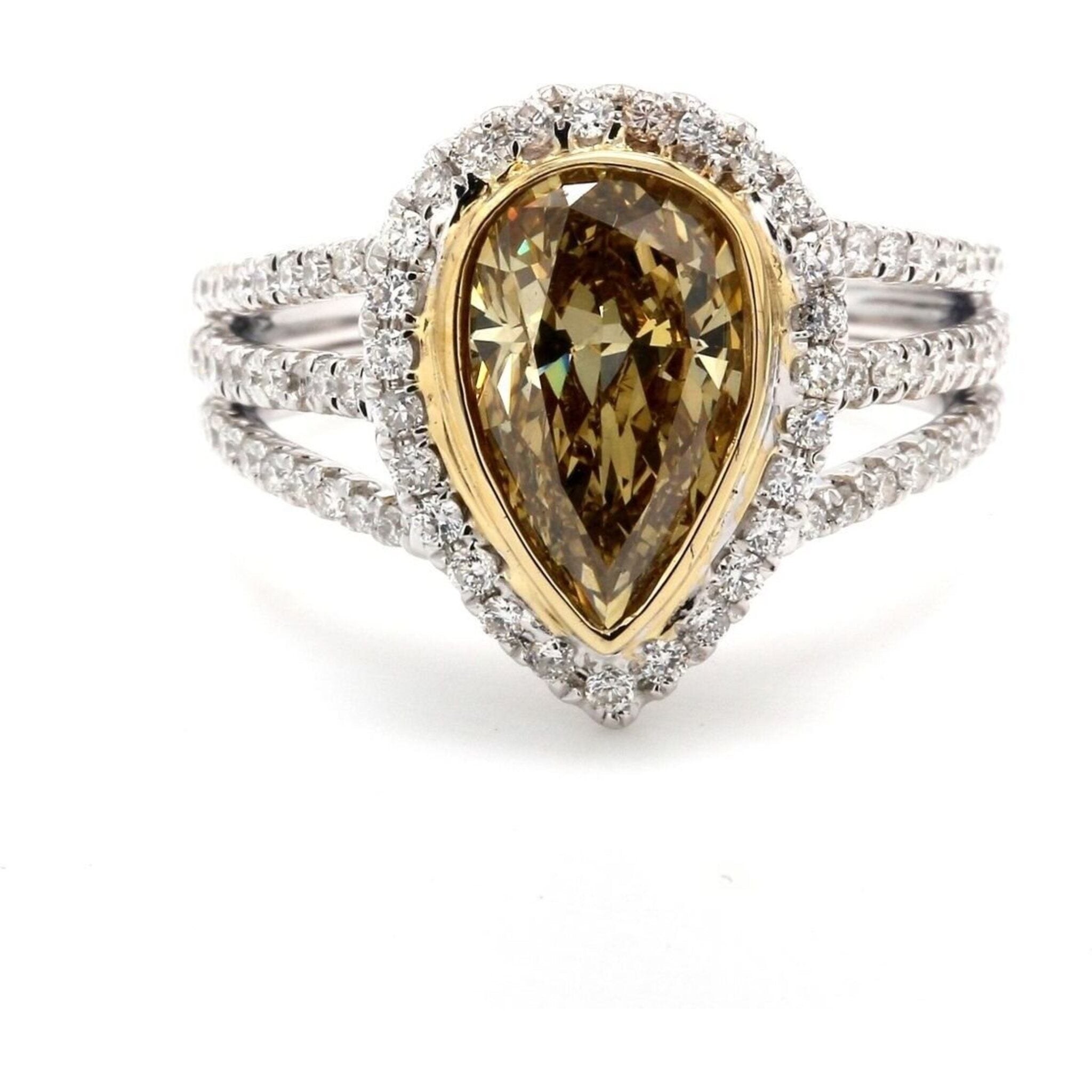 Ninacci 18K White Gold Halo Ring with GIA Certified 2.00 Carats Pear-Shaped Diamond - 2.56 Carat Total Diamond Weight - Size 6.25