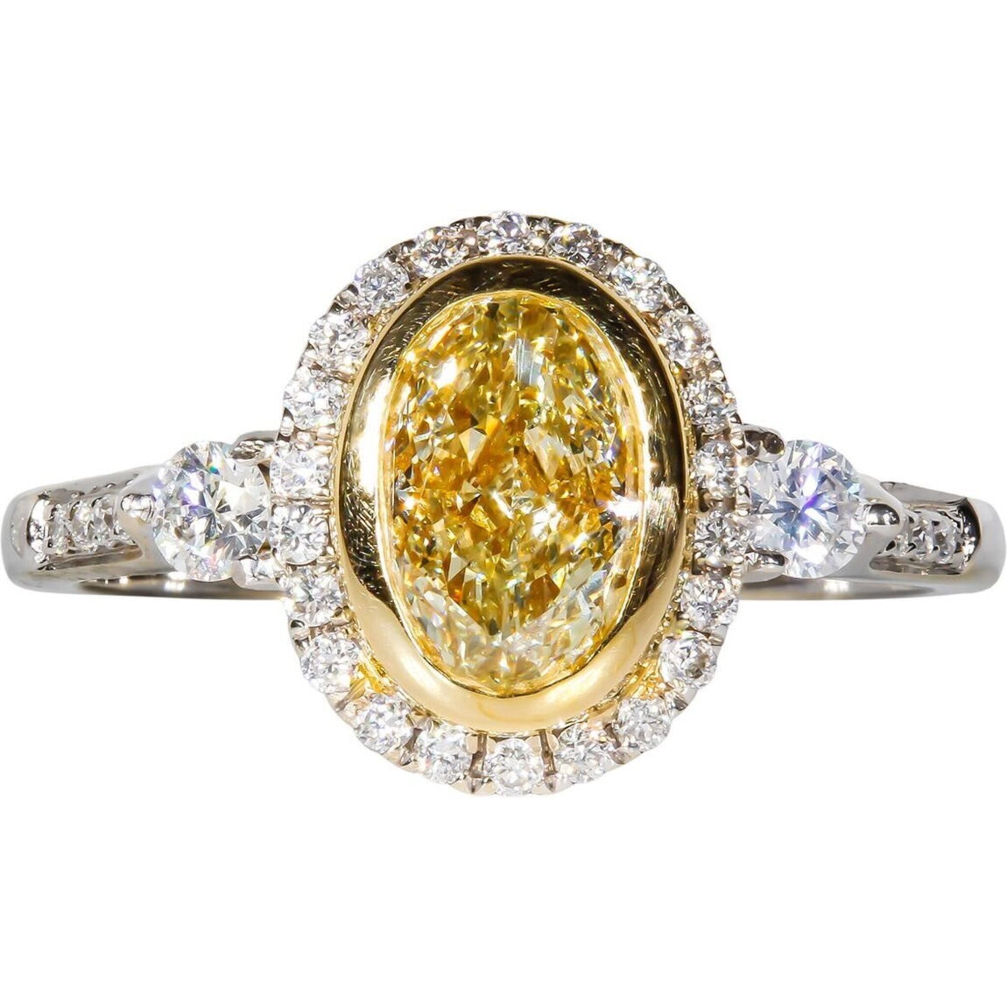 Ninacci 18K White Gold Halo Ring with GIA Certified FLY/SI1 Oval Diamond - 1.36 Carat Total Diamond Weight