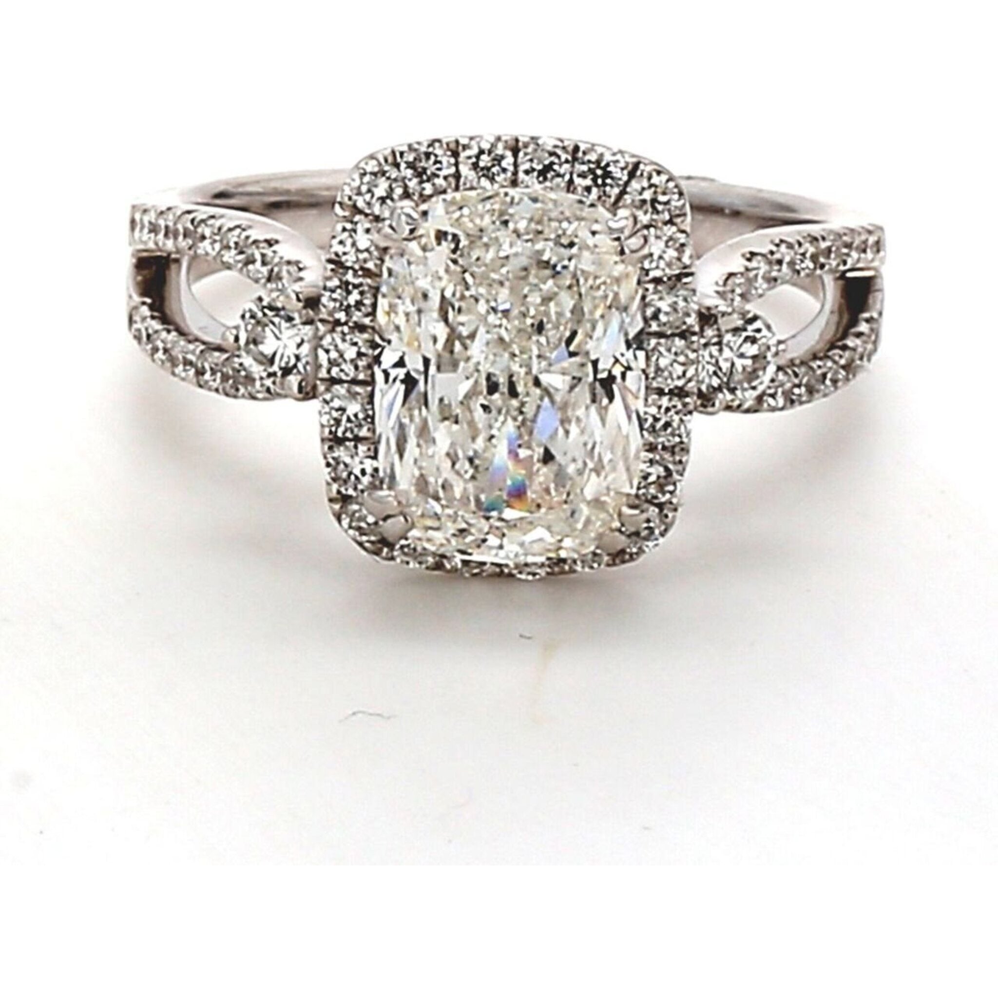 Ninacci 18K White Gold Halo Semi-Mount Engagement Ring with French Pave Set Round Diamonds - 0.57 Carat Total Diamond Weight