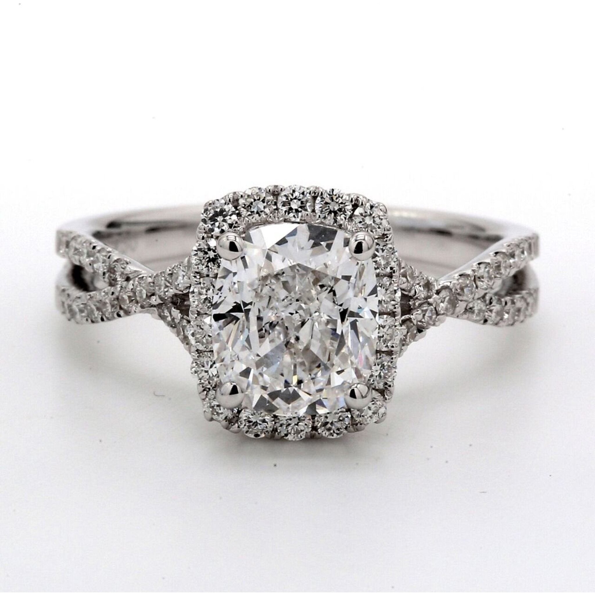 Ninacci 18K White Gold Halo Semi-Mount Ring with U-Prong Set Round Diamonds - 0.48 Carat Total Diamond Weight
