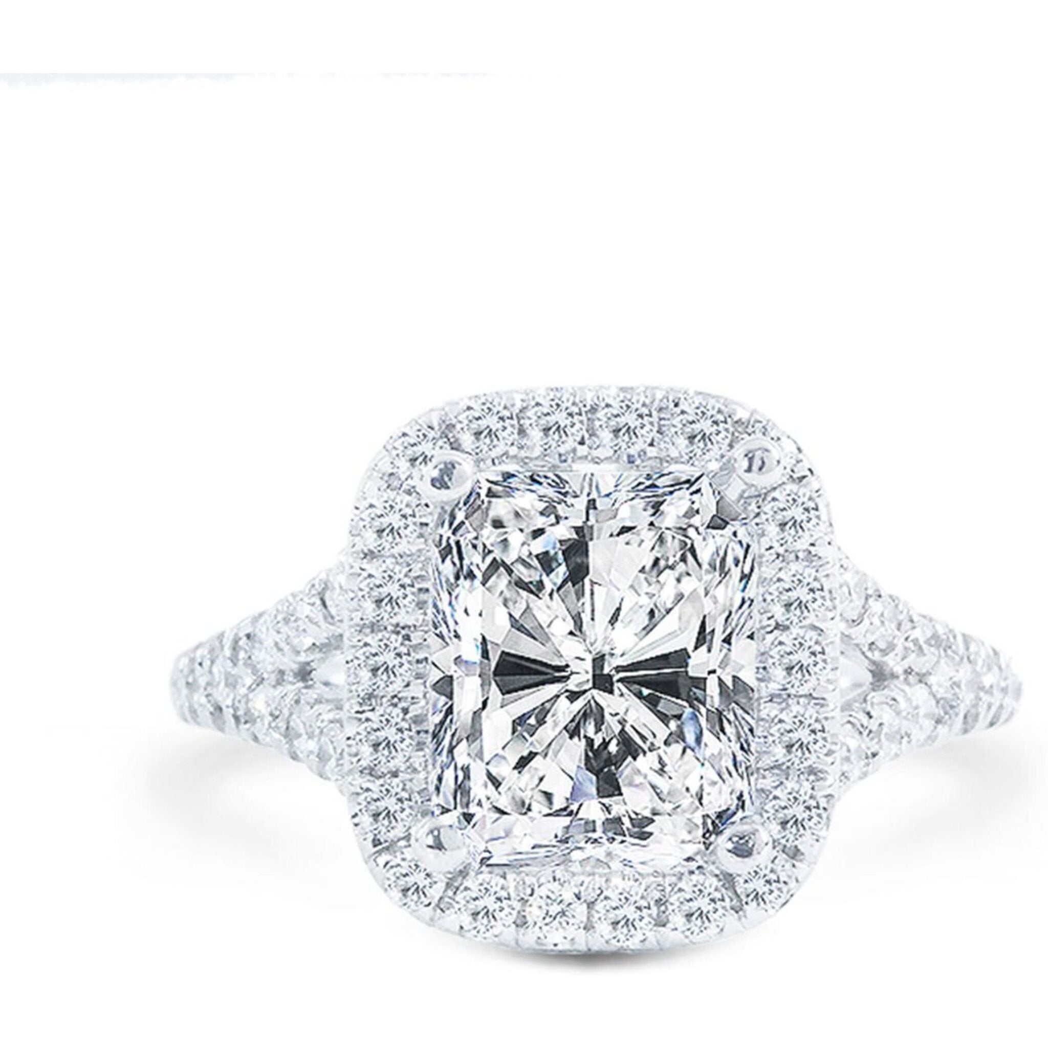 Ninacci 18K White Gold Halo Split-Shank Semi-Mount Ring with U-Prong Set Round Diamonds - 0.59 Carat Total Diamond Weight