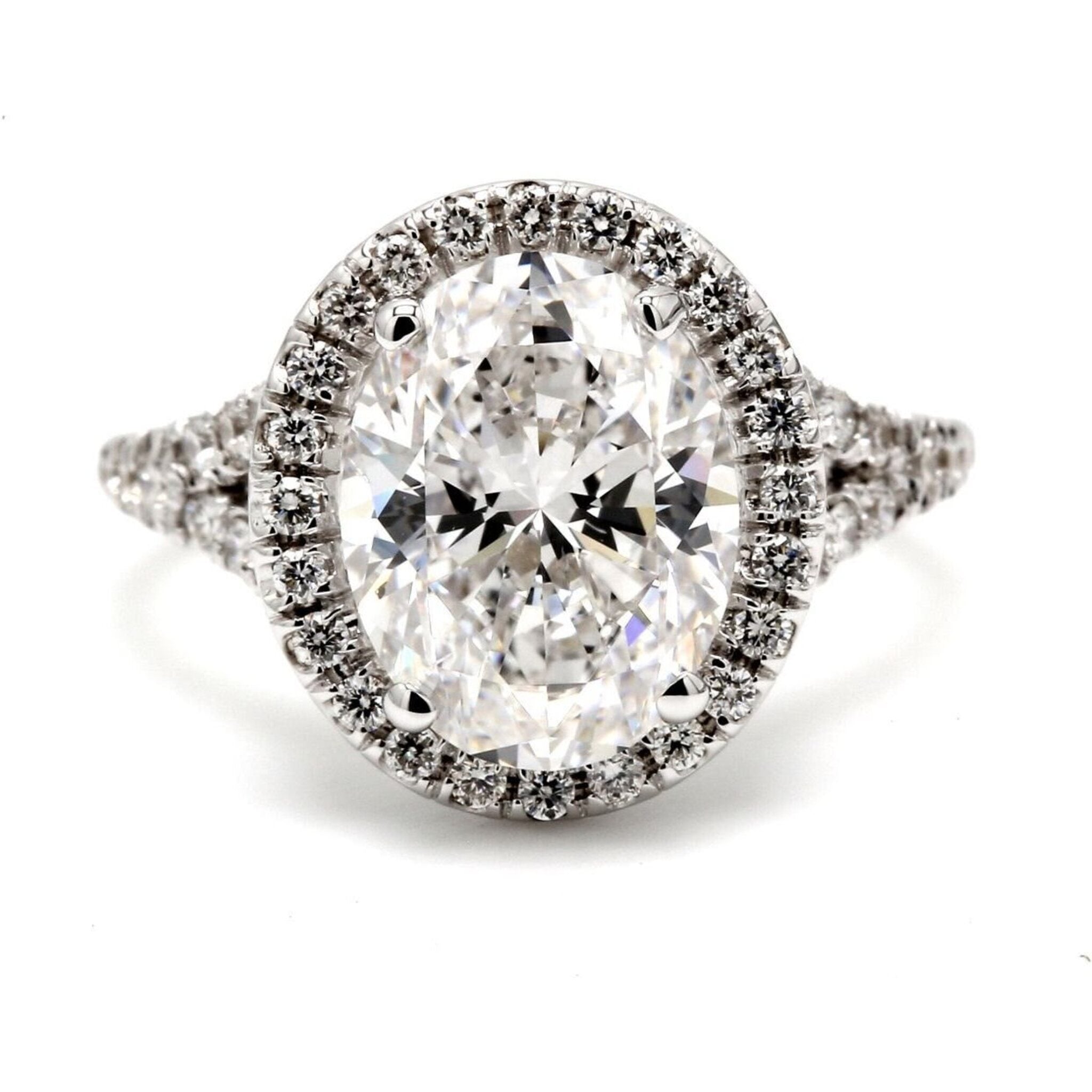 Ninacci 18K White Gold Halo Split-Shank Semi-Mount with U-Prong Set Round Diamonds - 0.53 Carat Total Diamond Weight - Size 6.5