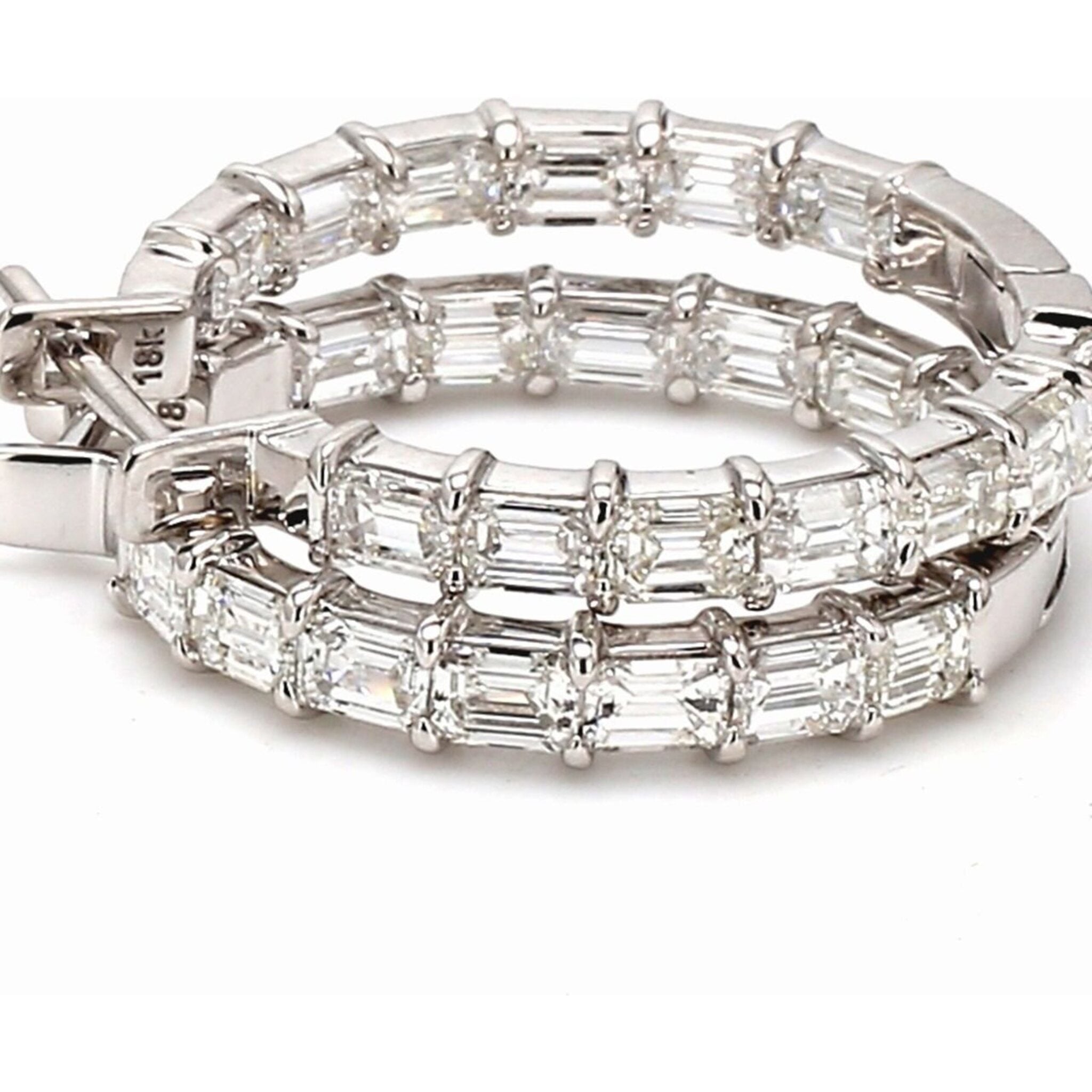 Ninacci 18K White Gold Inside Out Hoop Earrings with Prong Set Emerald Cut Diamonds - 3.73 Carat Total Diamond Weight