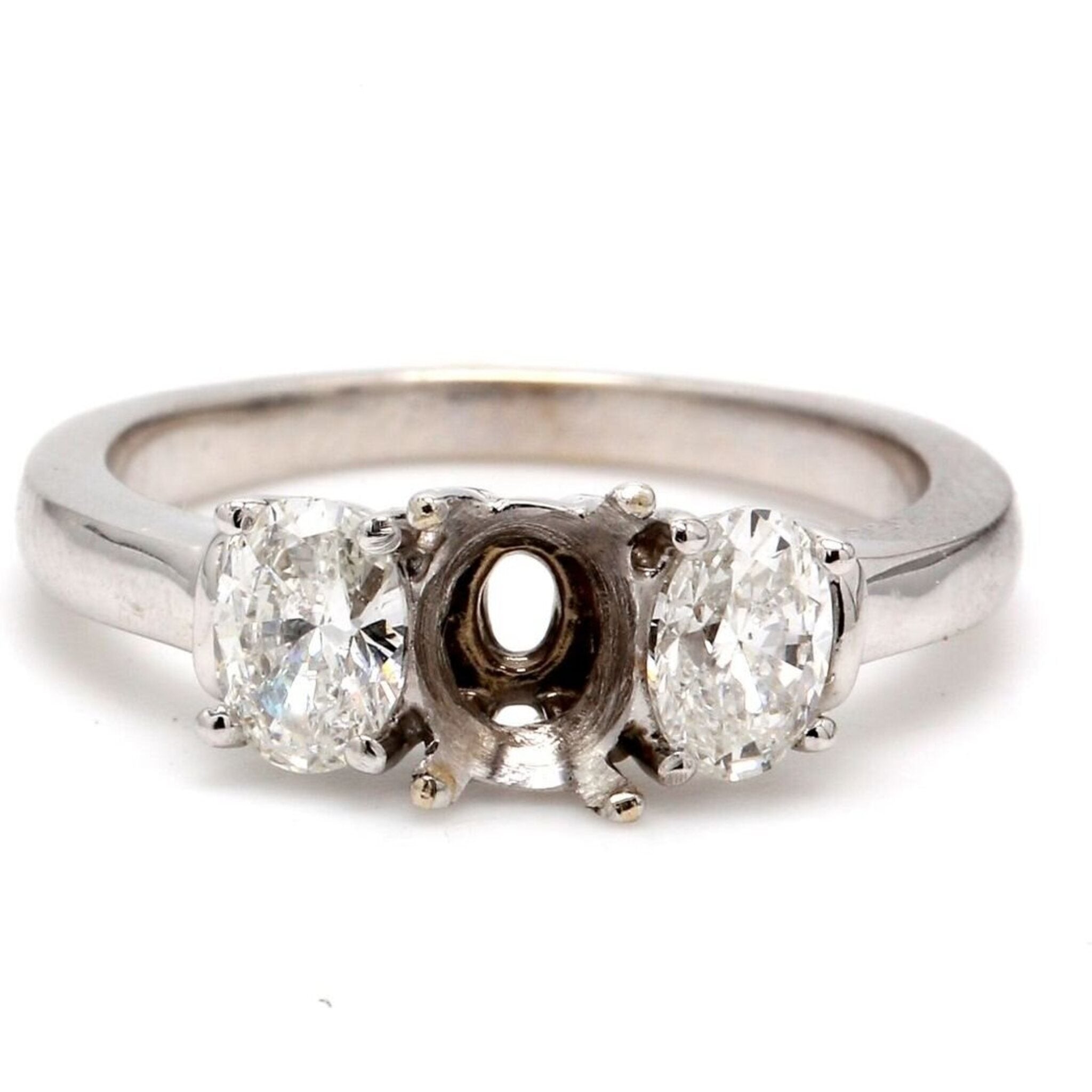 Ninacci 18K White Gold Oval Diamond 3-Stone Semi-Mount Ring - 0.71 Carat Total Diamond Weight - Size 5.75