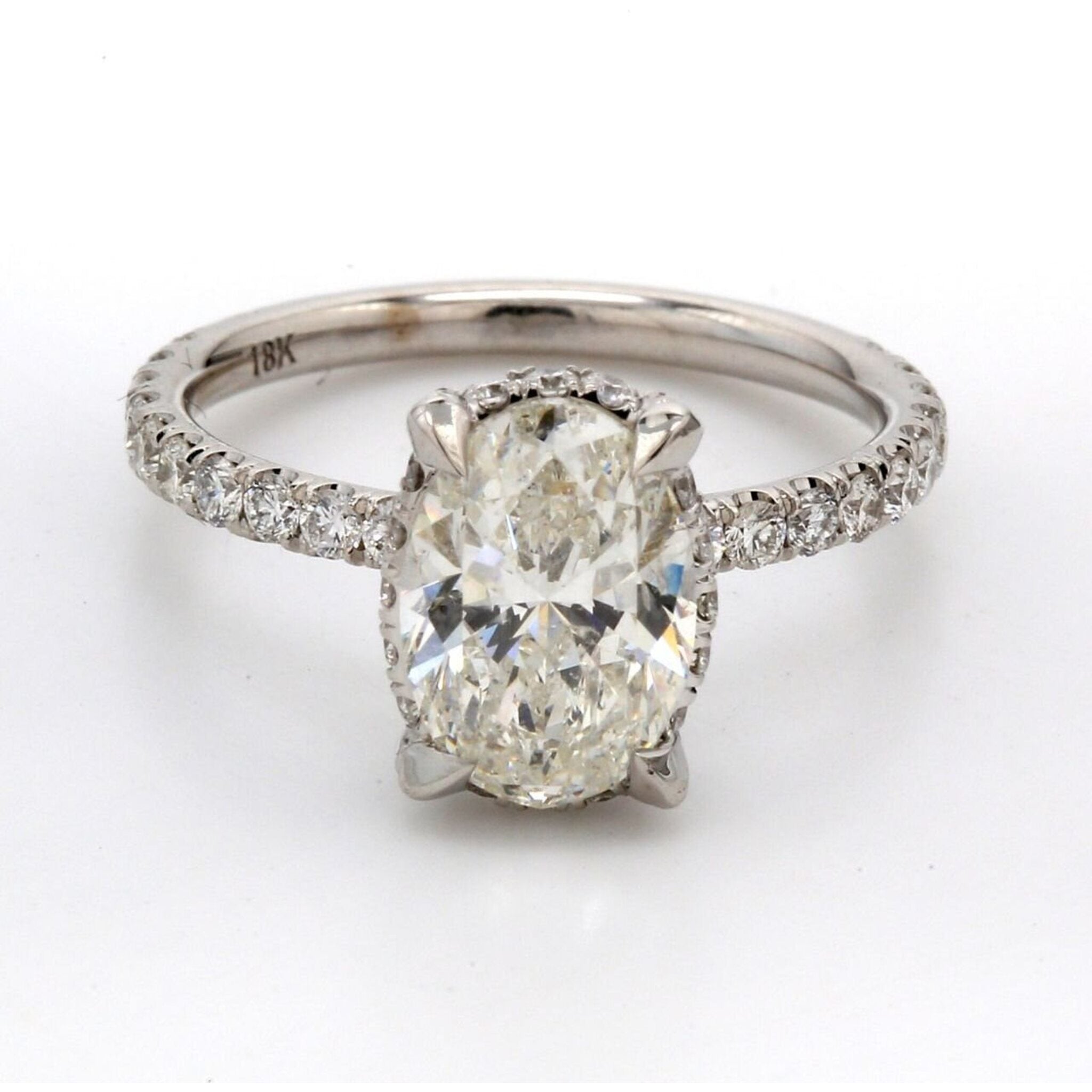 Ninacci 18K White Gold Oval Semi-Mount Ring with 54 Round Diamonds - 0.95 Carat Total Diamond Weight - Size 6.0