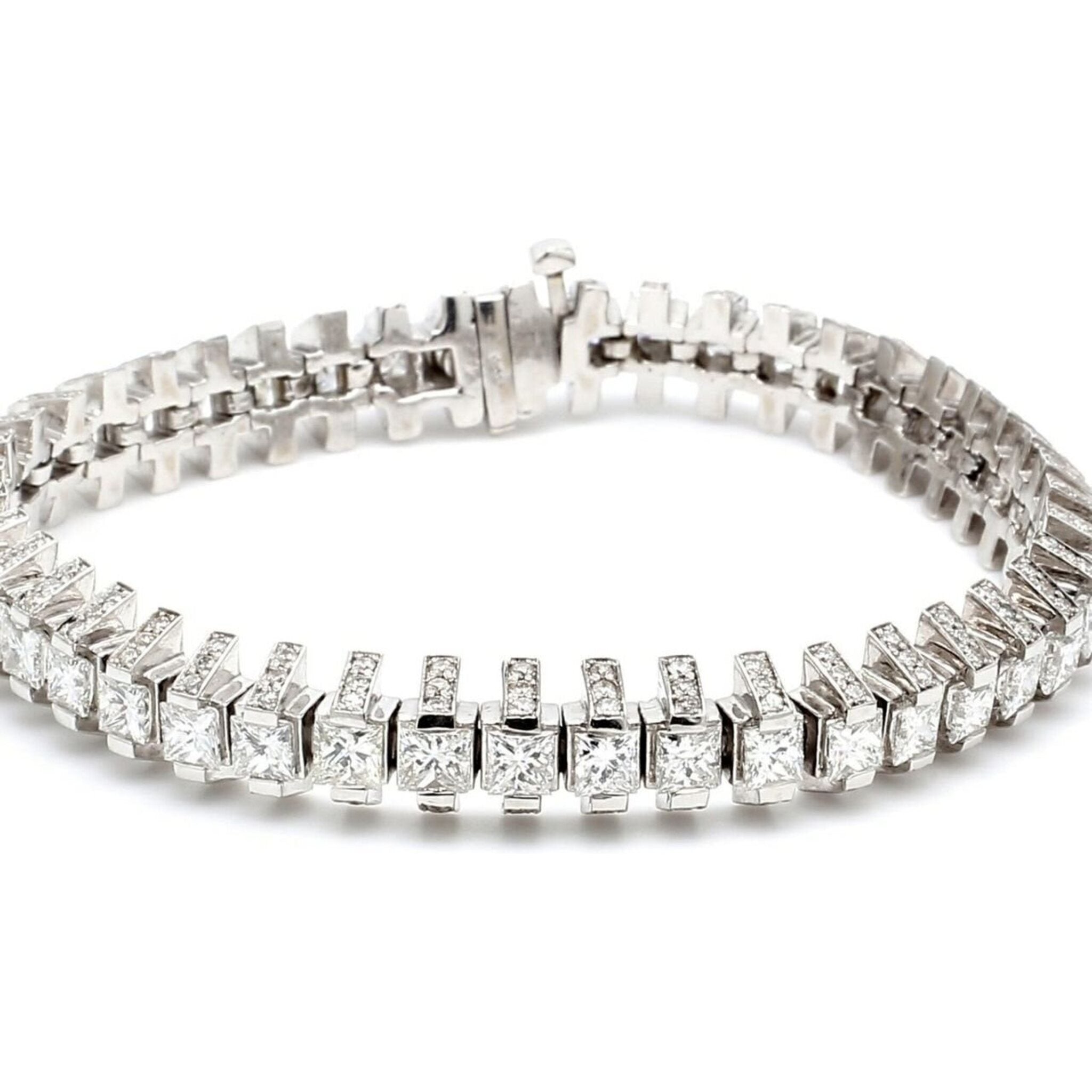 Ninacci 18K White Gold Princess-Cut and Round Diamond 7" Tennis Bracelet - 10.47 Carat Total Diamond Weight Enchanting Elegance