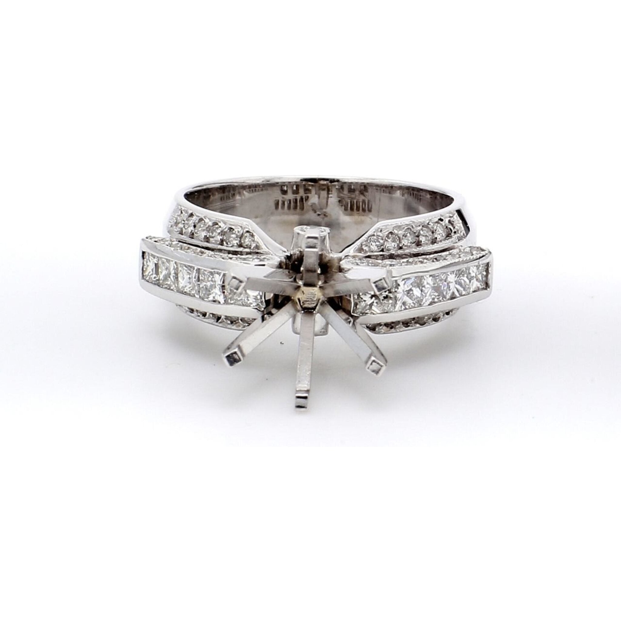 Ninacci 18K White Gold Princess-Cut Semi-Mount Engagement Ring - 1.05 Carat Total Diamond Weight - Size 6.5