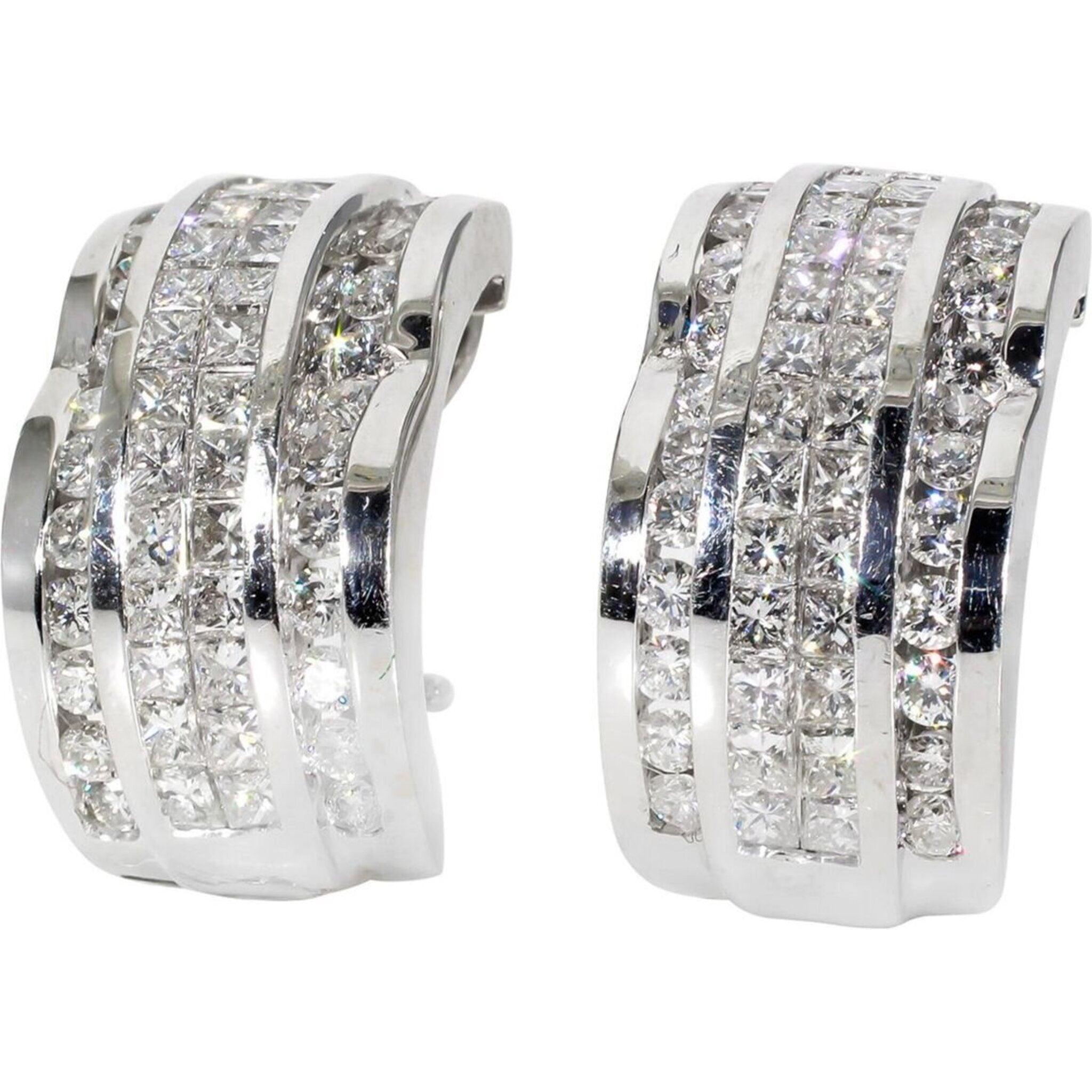 Ninacci 18K White Gold Scalloped Style Diamond Earrings - 3.55 Carat Total Diamond Weight