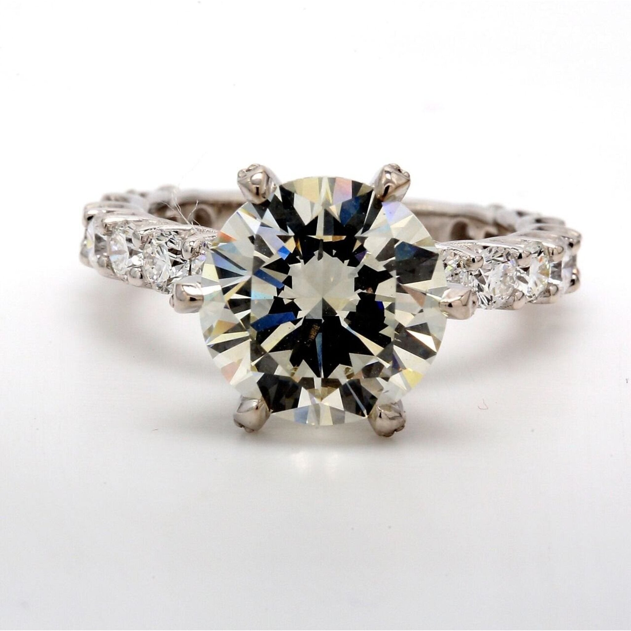 Ninacci 18K White Gold Semi-mount Ring with 50 Prong Set Round Diamonds - 1.86 Carat Total Diamond Weight - Size 7.0