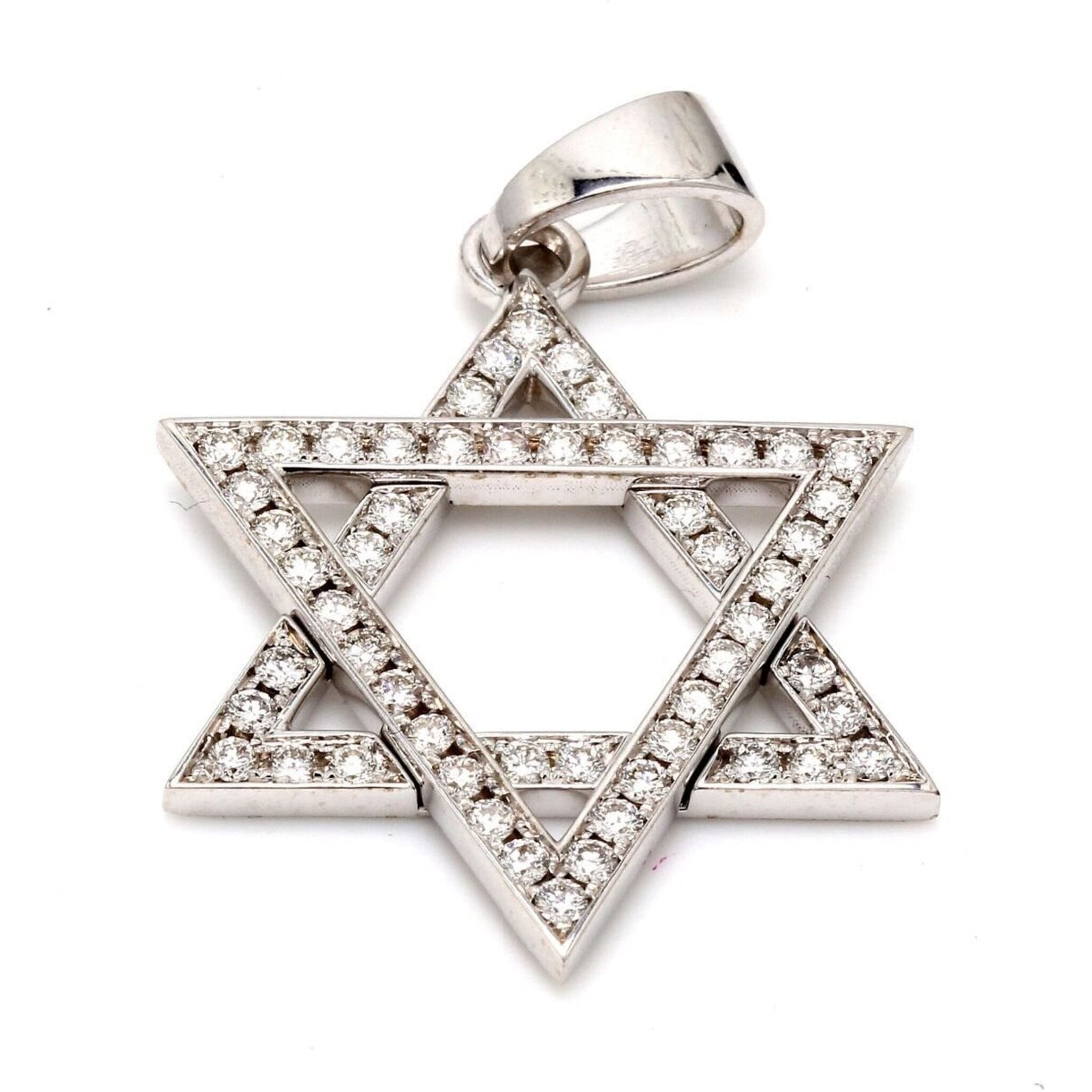 Ninacci 18K White Gold Star of David Pendant with Pave Set Round Diamonds - 1.61 Carat Total Diamond Weight