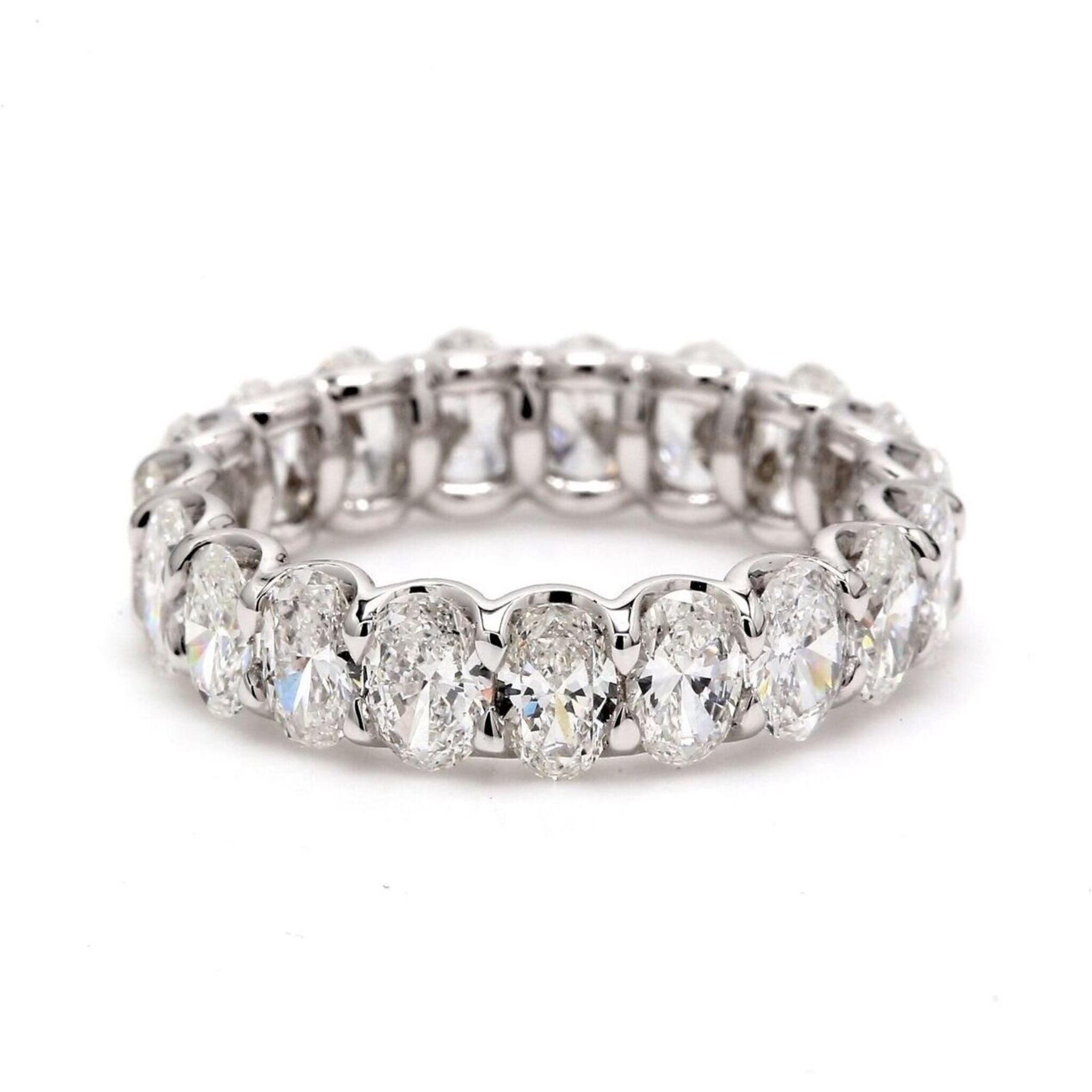Ninacci 18K White Gold U-Prong Oval Diamond Eternity Band - 4.70 Carat Total Diamond Weight - Size 7.25