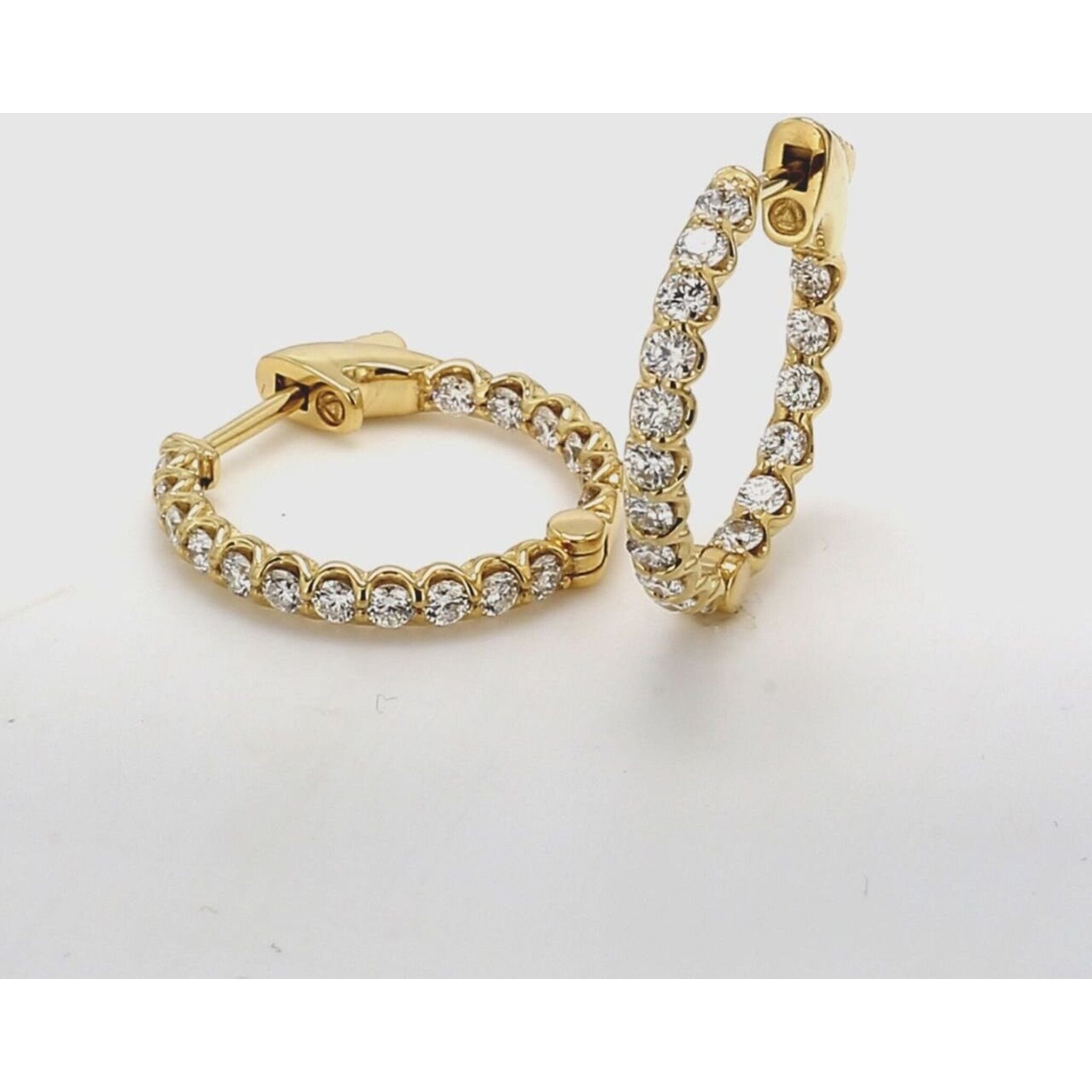 Ninacci 18K Yellow Gold 0.75" Inside Out Hoop Earrings with U-prong Set Diamonds - 1.05 Carat Total Diamond Weight
