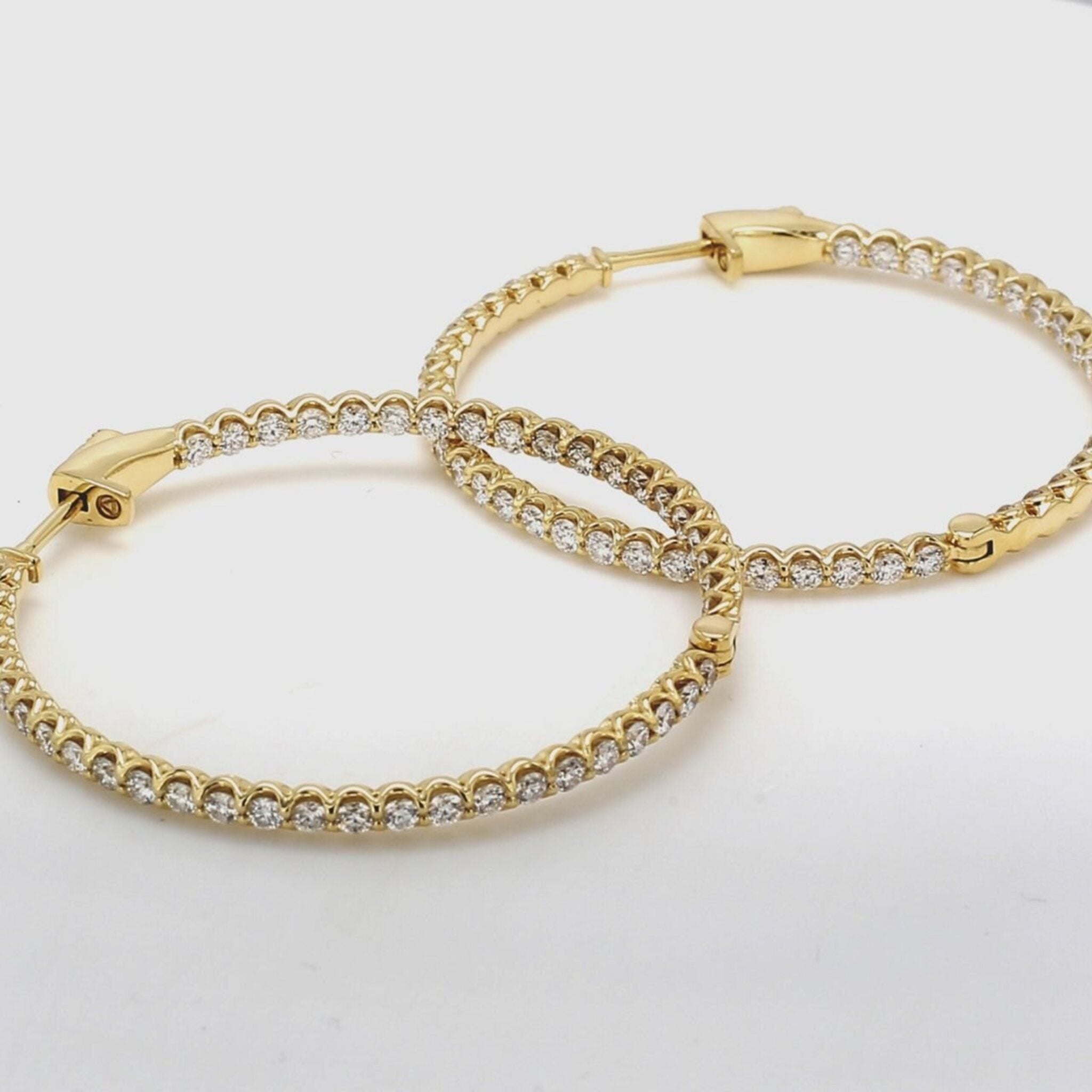 Ninacci 18K Yellow Gold 1.50" Inside Out Hoop Earrings with U-Prong Set Diamonds - 2.79 Carat Total Diamond Weight