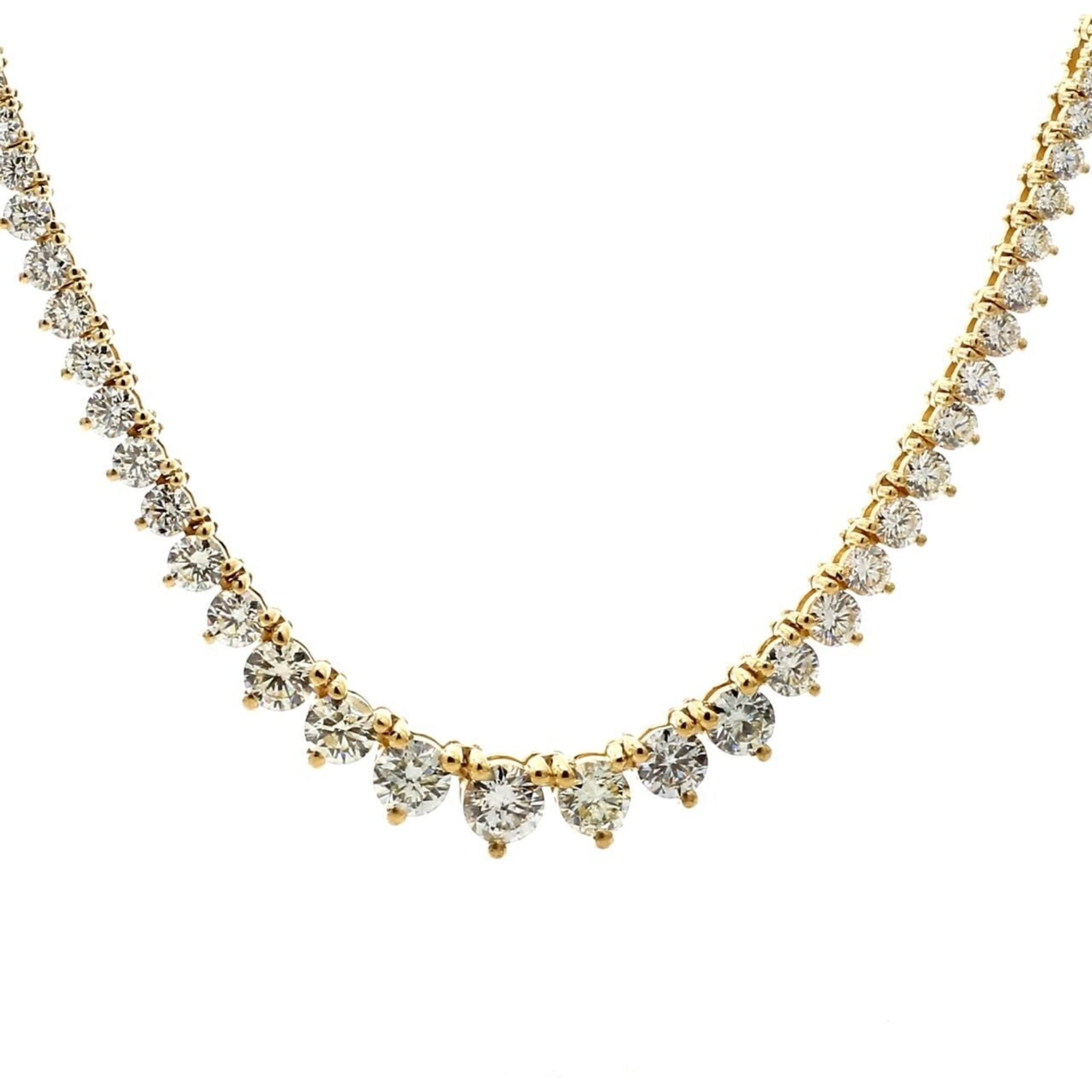 Ninacci 18K Yellow Gold 18" Graduating Tennis Necklace with 3-Prong Set Round Diamonds - 4.81 Carat Total Diamond Weight