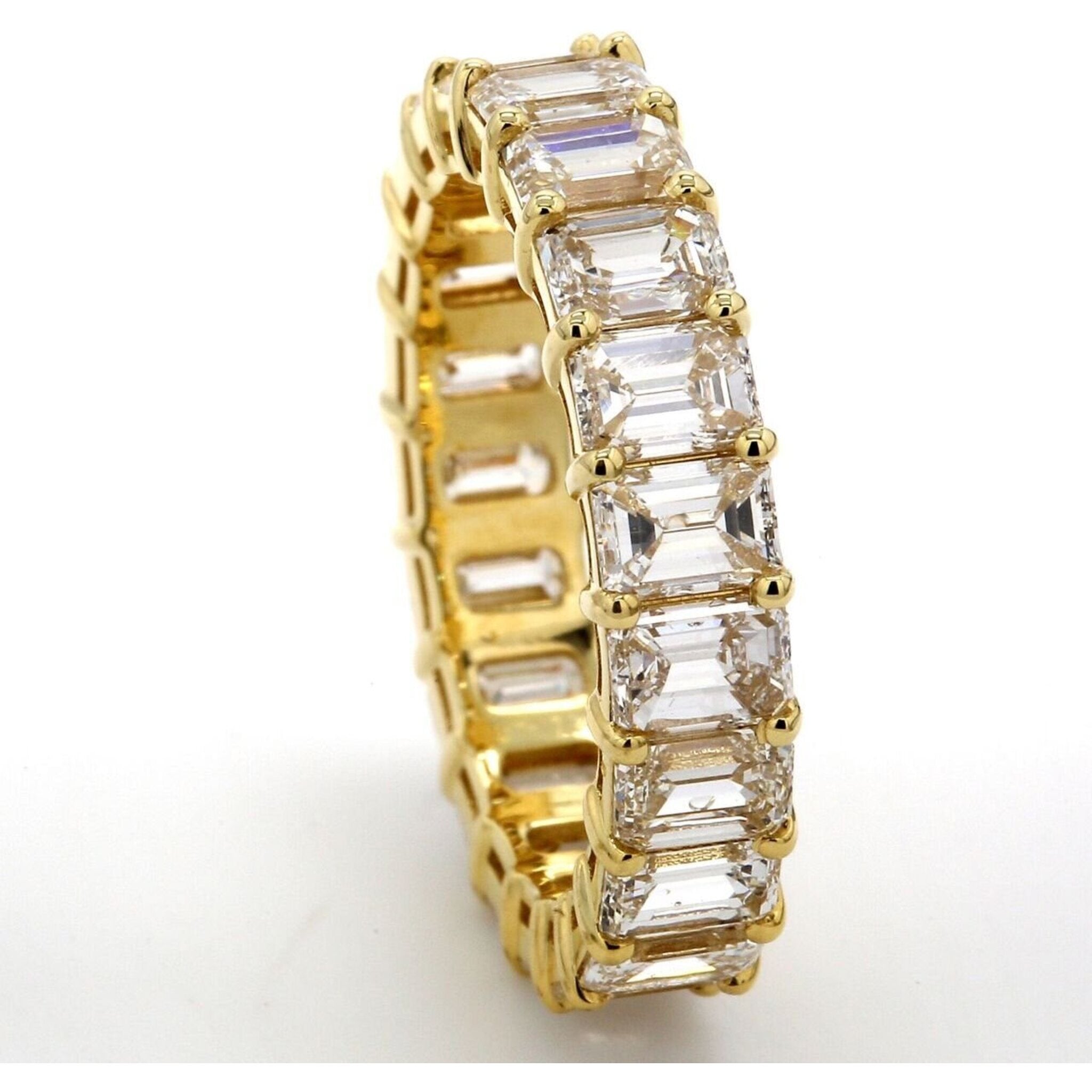 Ninacci 18K Yellow Gold 5.02 Carats Emerald Cut Diamond Eternity Band - Size 6.25