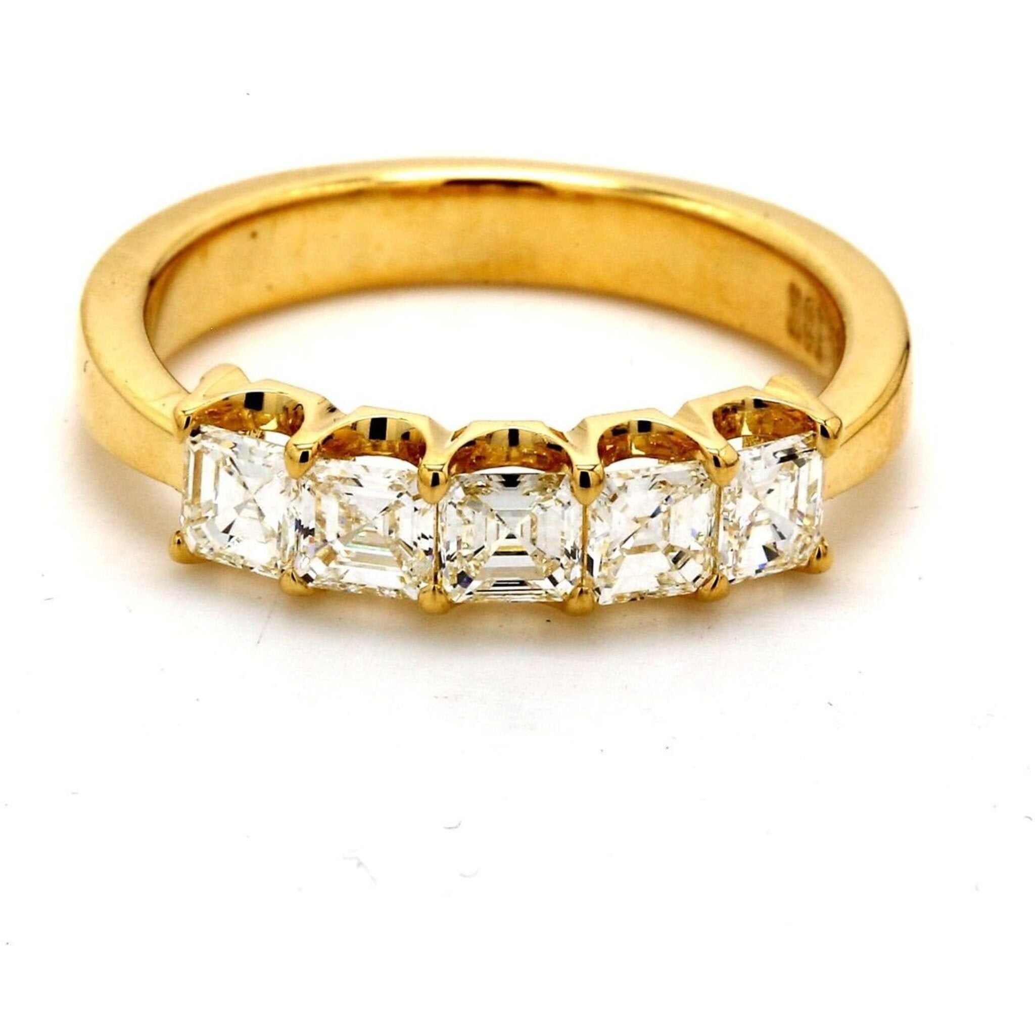 Ninacci 18K Yellow Gold 5-Stone Asscher Cut Diamond Band - 1.45 Carat Total Diamond Weight - Size 7.5