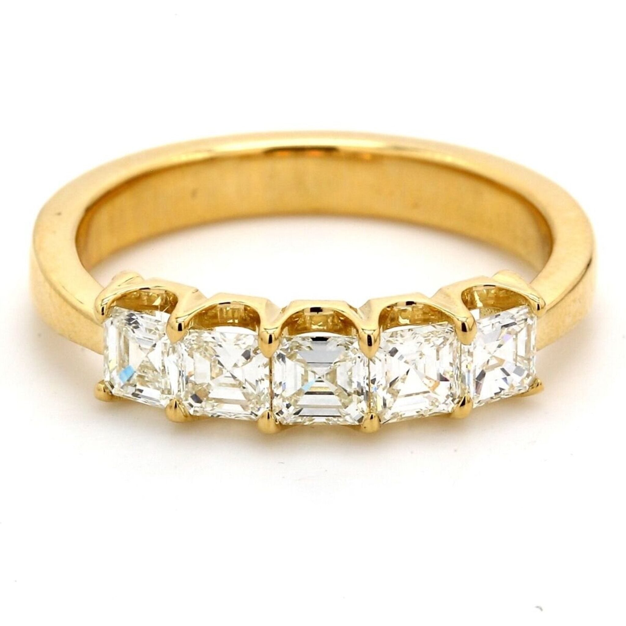 Ninacci 18K Yellow Gold 5-Stone Asscher Cut Diamond Band Ring - 1.11 Carat Total Diamond Weight - Size 7.5