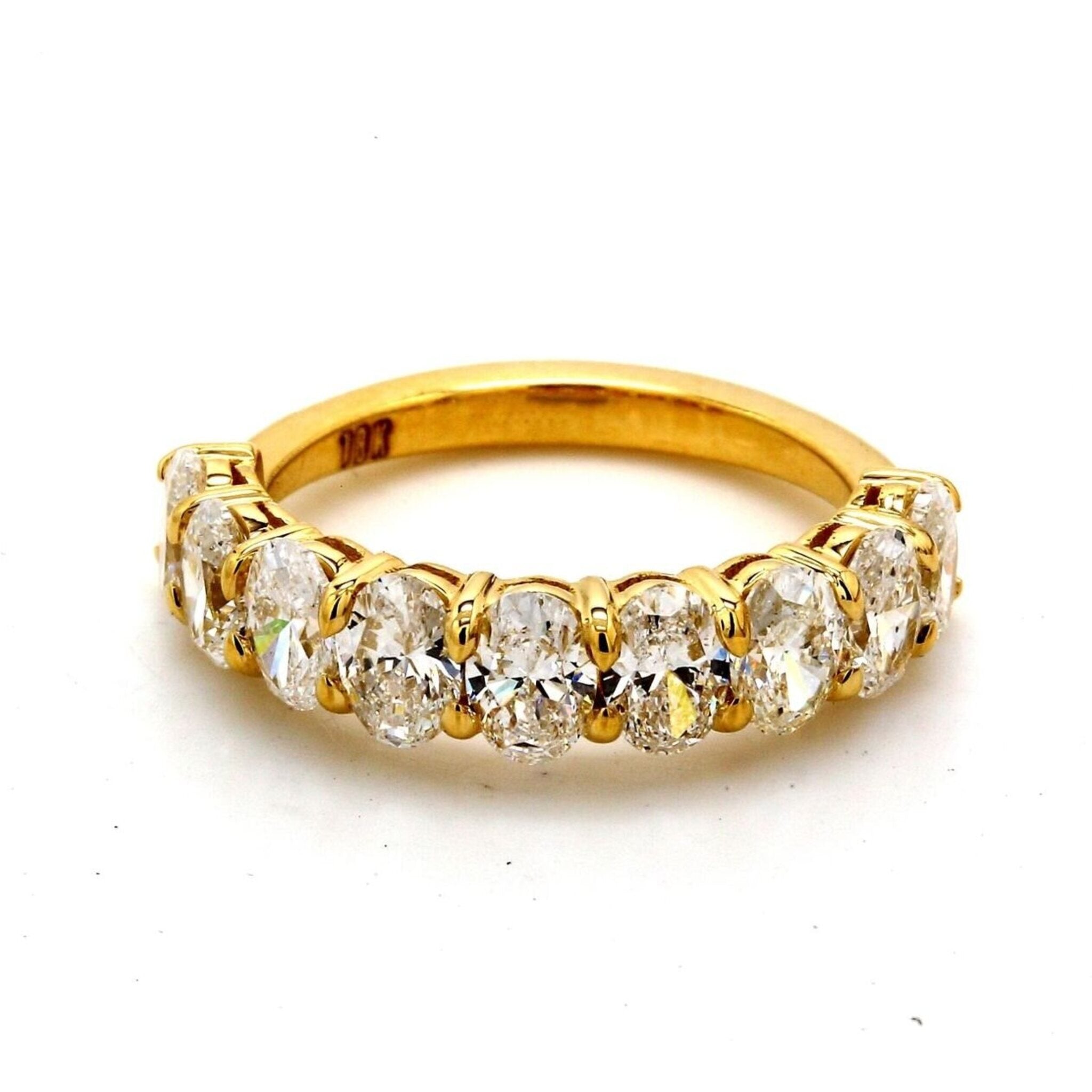 Ninacci 18K Yellow Gold 9-Stone Oval Cut Diamond Band Ring - 2.11 Carat Total Diamond Weight - Size 5.0