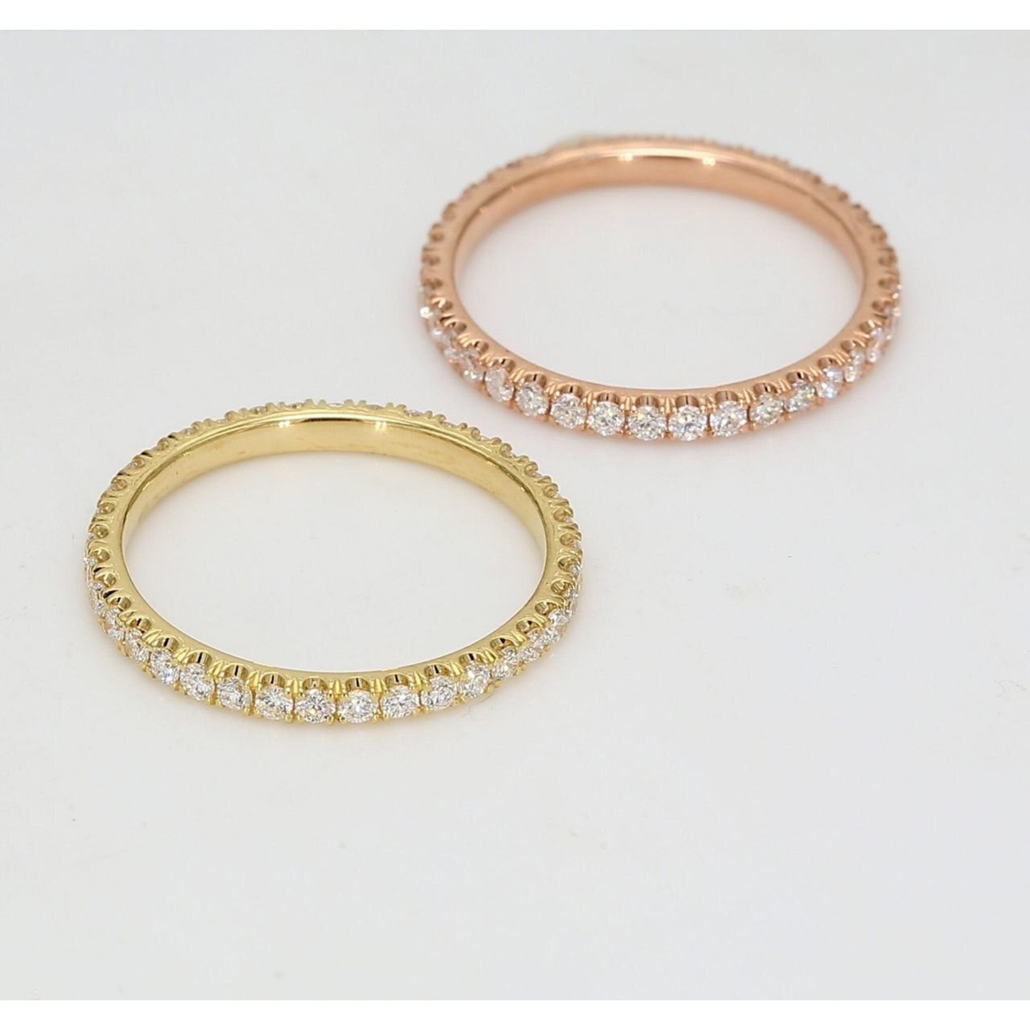 Ninacci 18K Yellow Gold and Rose Gold Eternity Band with U-Prong Set Round Diamonds - 0.90 Carat Total Diamond Weight - Size 5.25