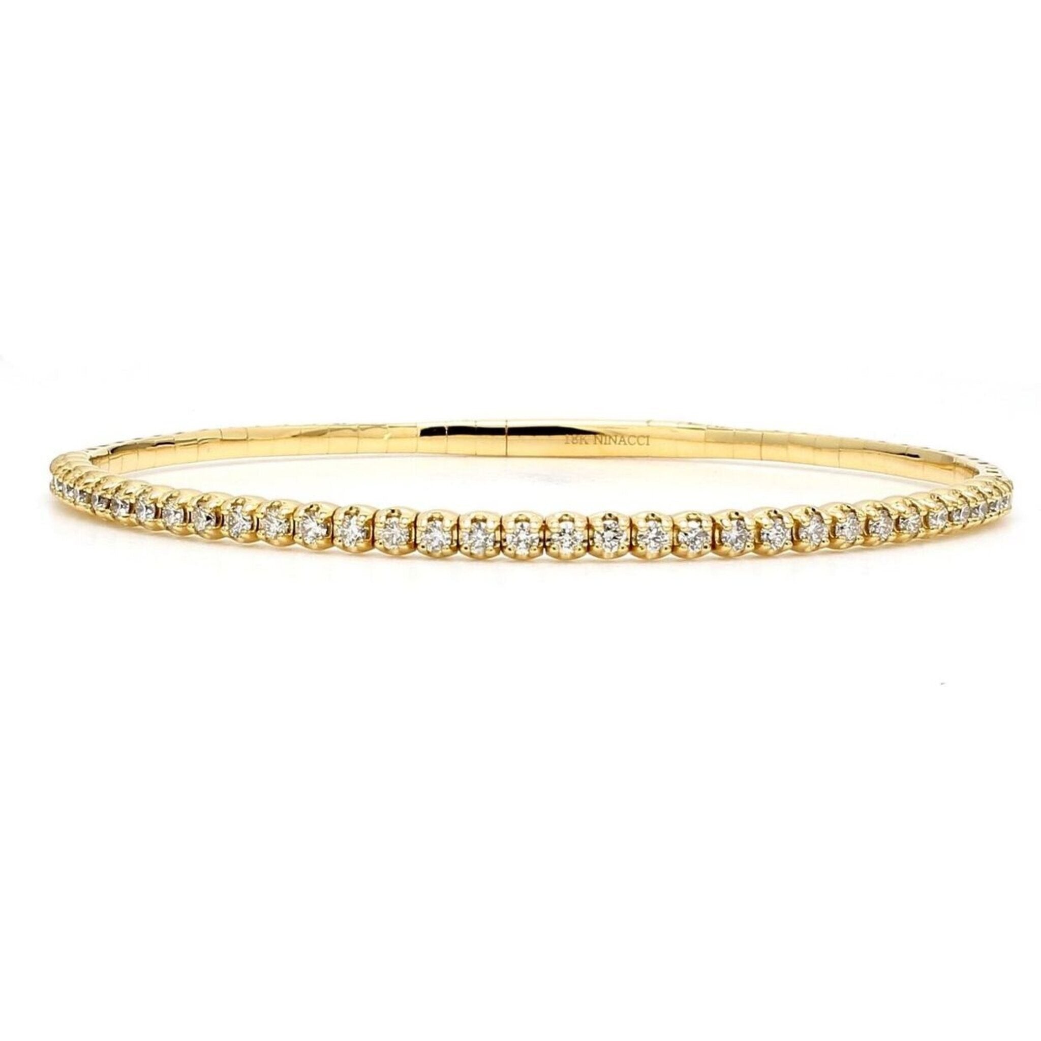 Ninacci 18K Yellow Gold Diamond Oval Bangle - 1.00 Carat Total Diamond Weight Prong Set Brilliance