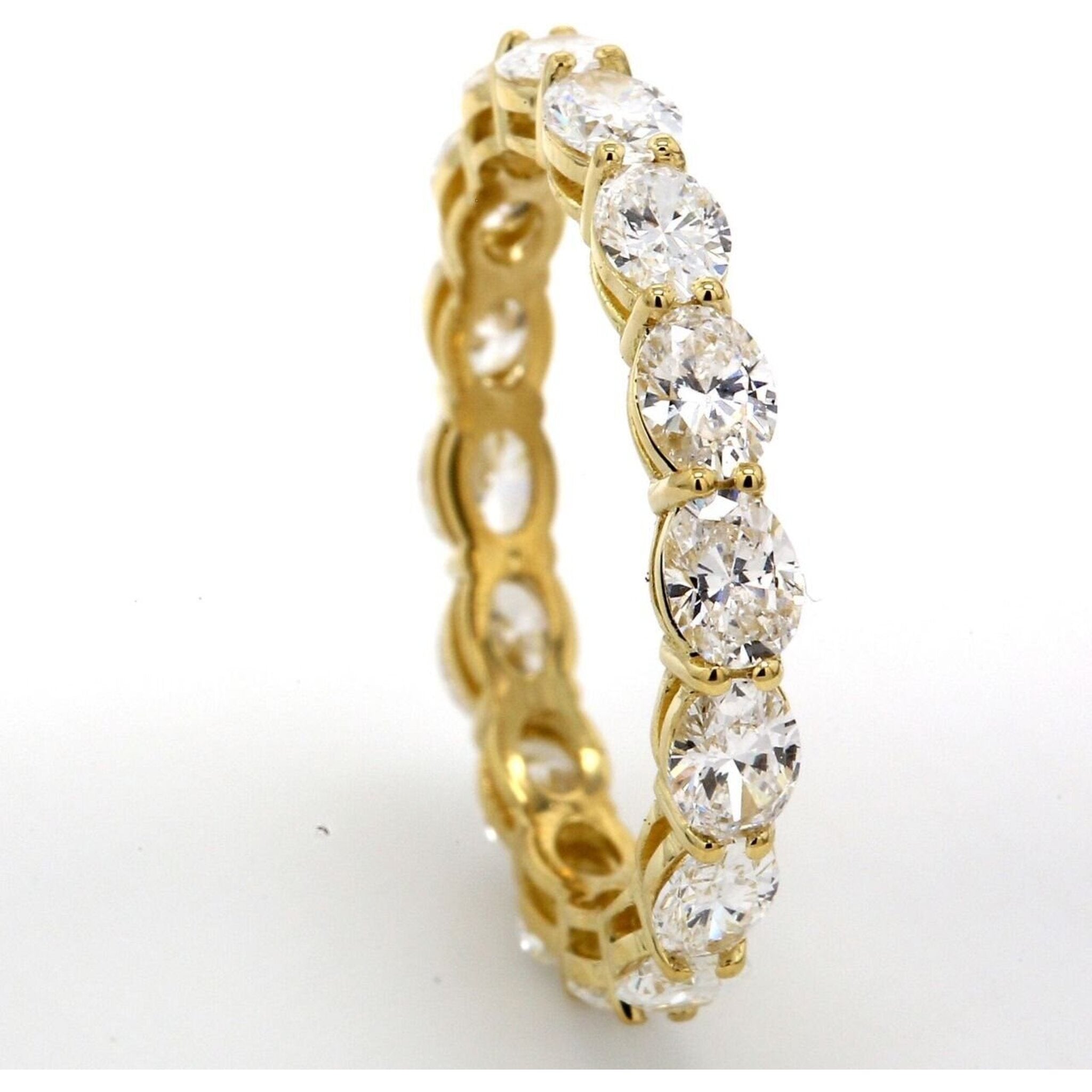 Ninacci 18K Yellow Gold East to West Style Eternity Band with 2.16 Carats Total Oval Diamonds - Size 6.5