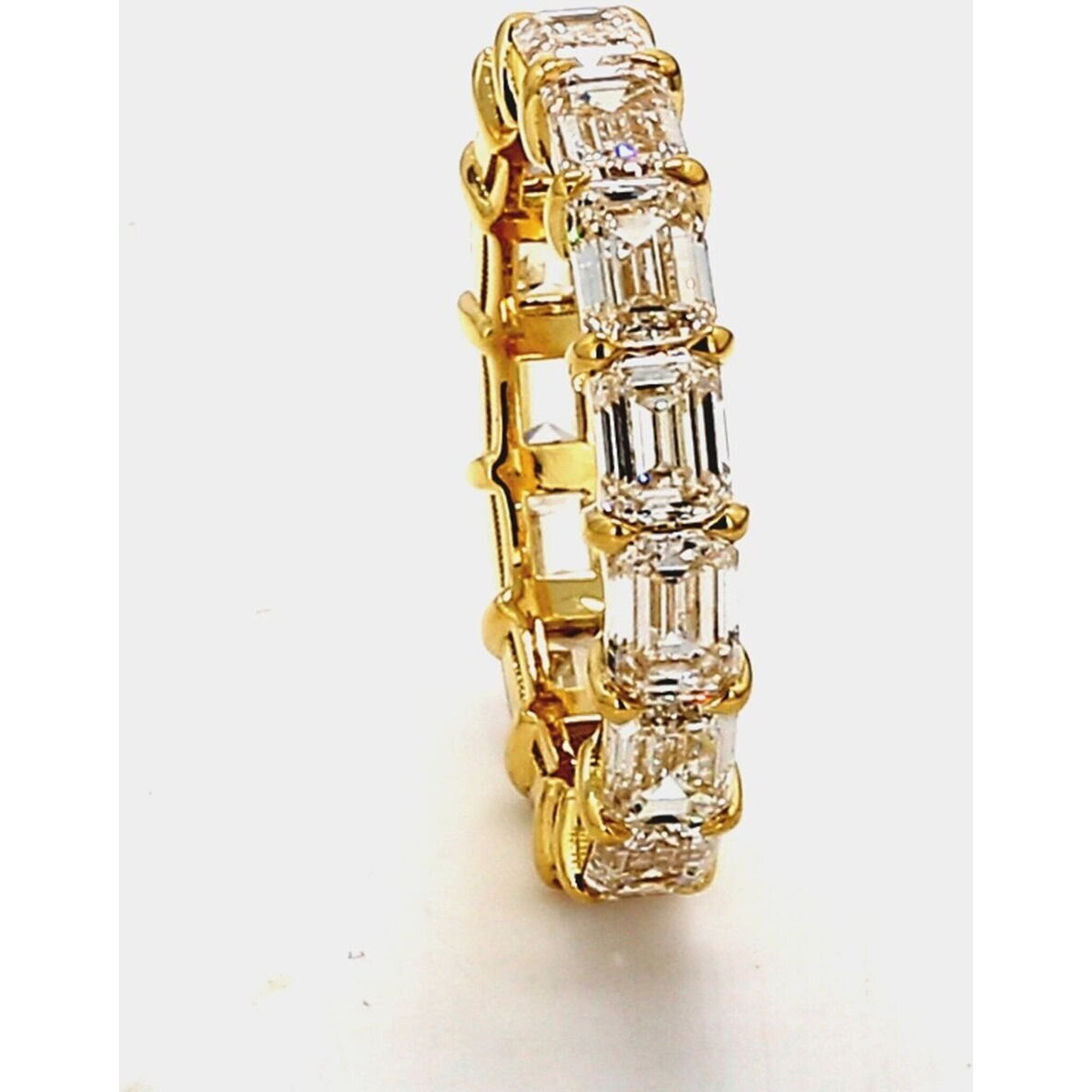 Ninacci 18K Yellow Gold Eternity Band East to West Style with 15 Emerald Cut Diamonds - 4.64 Carat Total Diamond Weight - Size 6.0