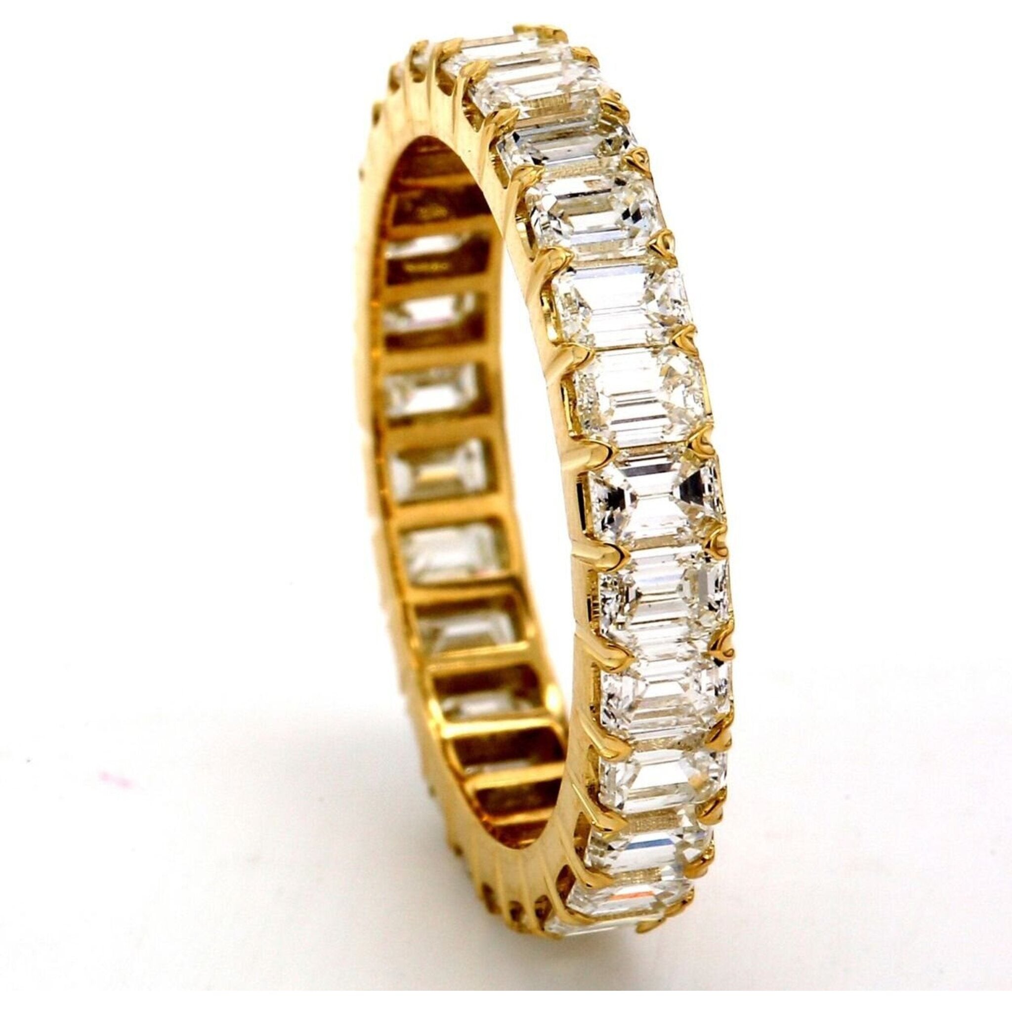 Ninacci 18K Yellow Gold Eternity Band with Prong Set Emerald Cut Diamonds - 2.47 Carat Total Diamond Weight - Size 5.0
