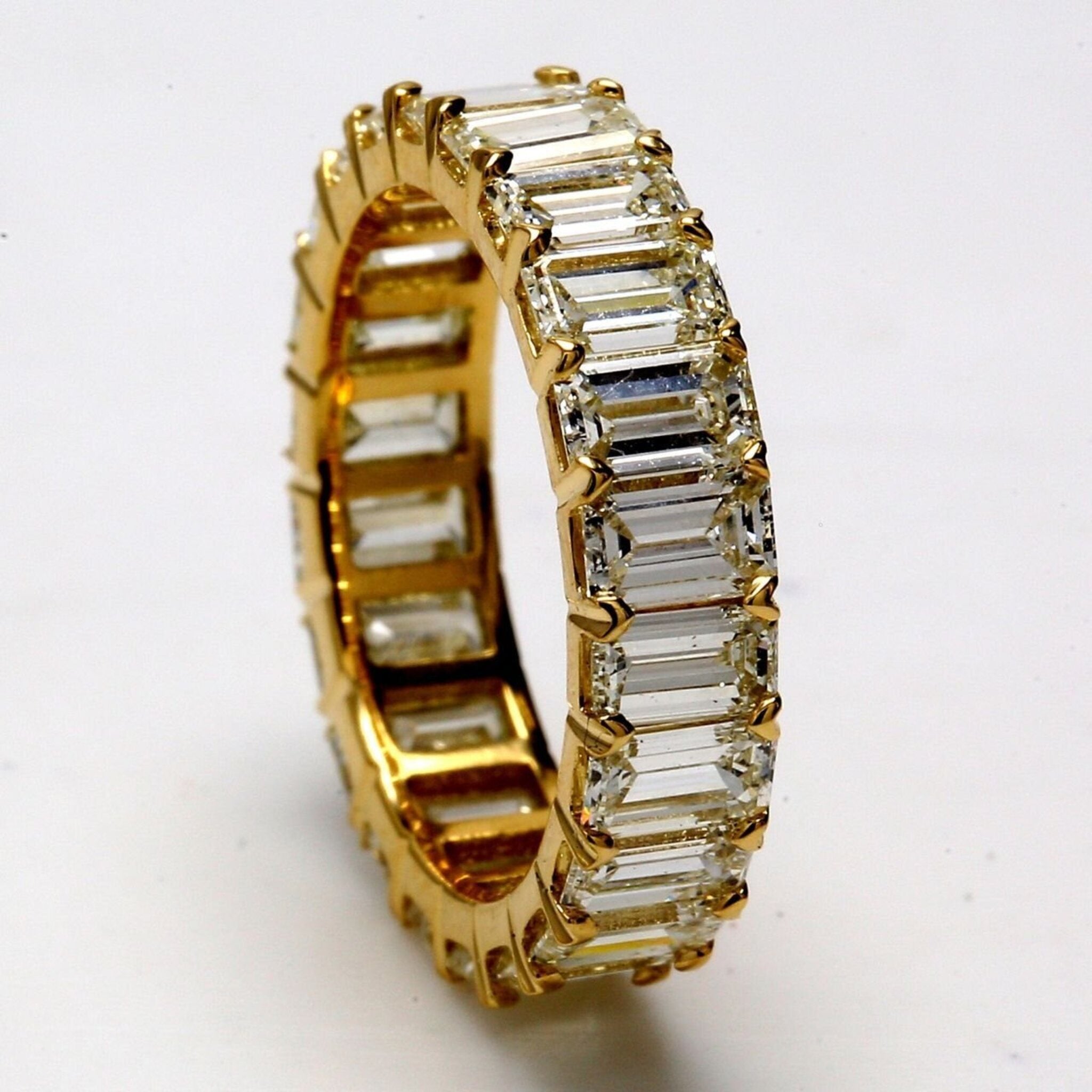Ninacci 18K Yellow Gold Eternity Band with Prong Set Emerald Cut Diamonds - 3.72 Carat Total Diamond Weight - Size 4.0