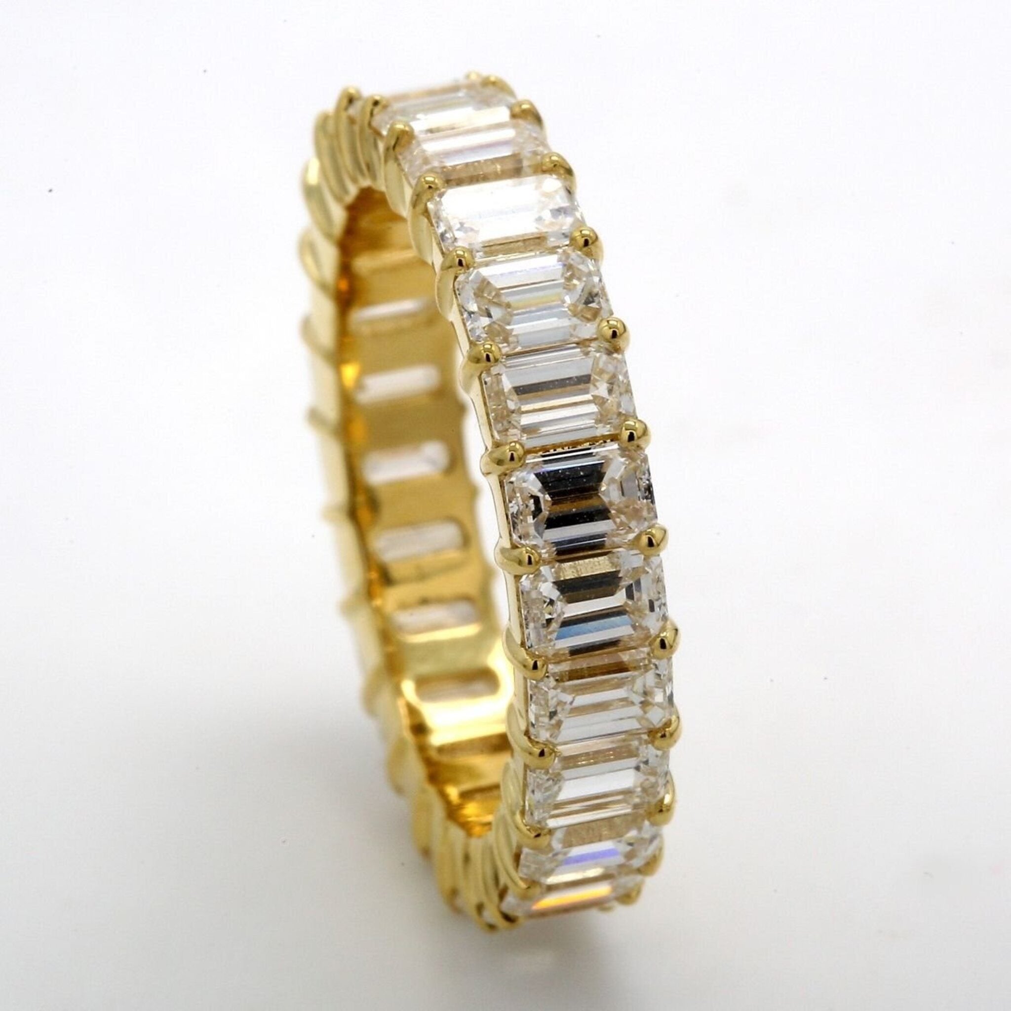 Ninacci 18K Yellow Gold Eternity Band with Prong-Set Emerald Cut Diamonds - 4.79 Carat Total Diamond Weight - Size 7.5