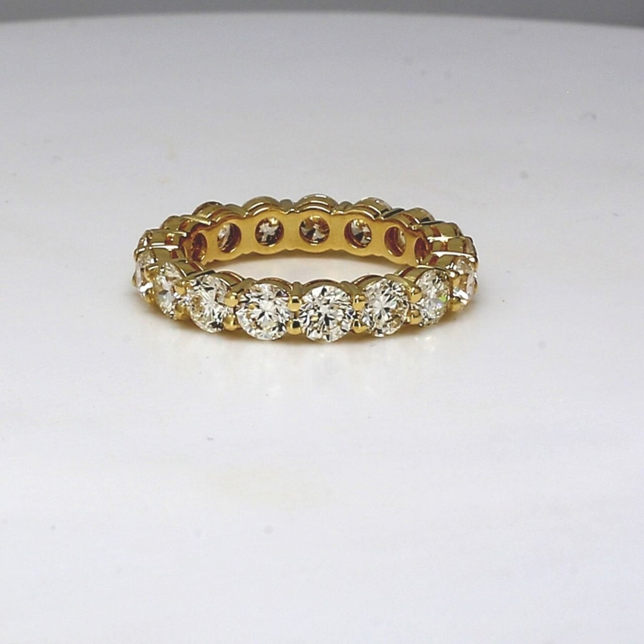 Ninacci 18K Yellow Gold Eternity Band with Shared Prong Set Round Diamonds - 3.97 Carat Total Diamond Weight - Size 6.5