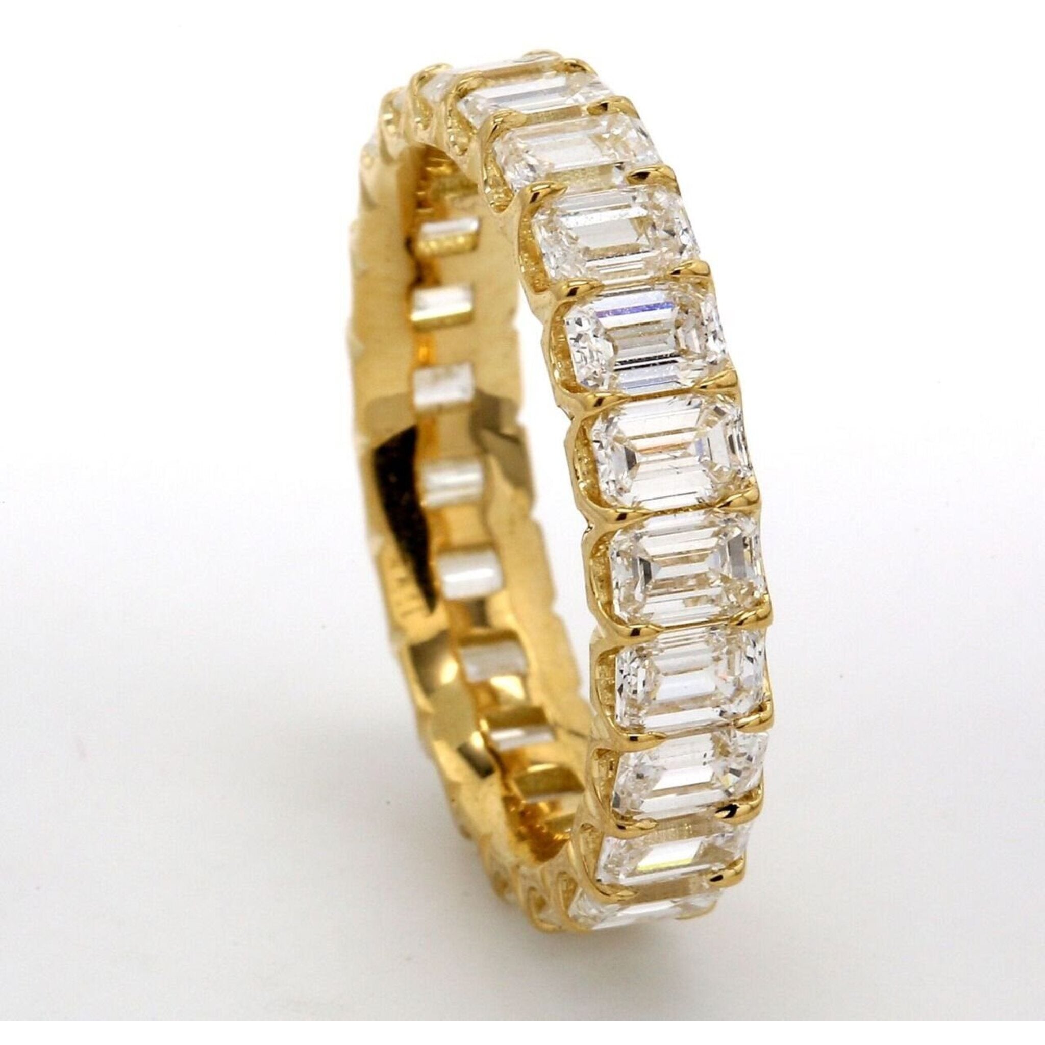 Ninacci 18K Yellow Gold Eternity Band with Shared U-Prong Set Emerald Cut Diamonds - 3.92 Carat Total Diamond Weight - Size 6.0