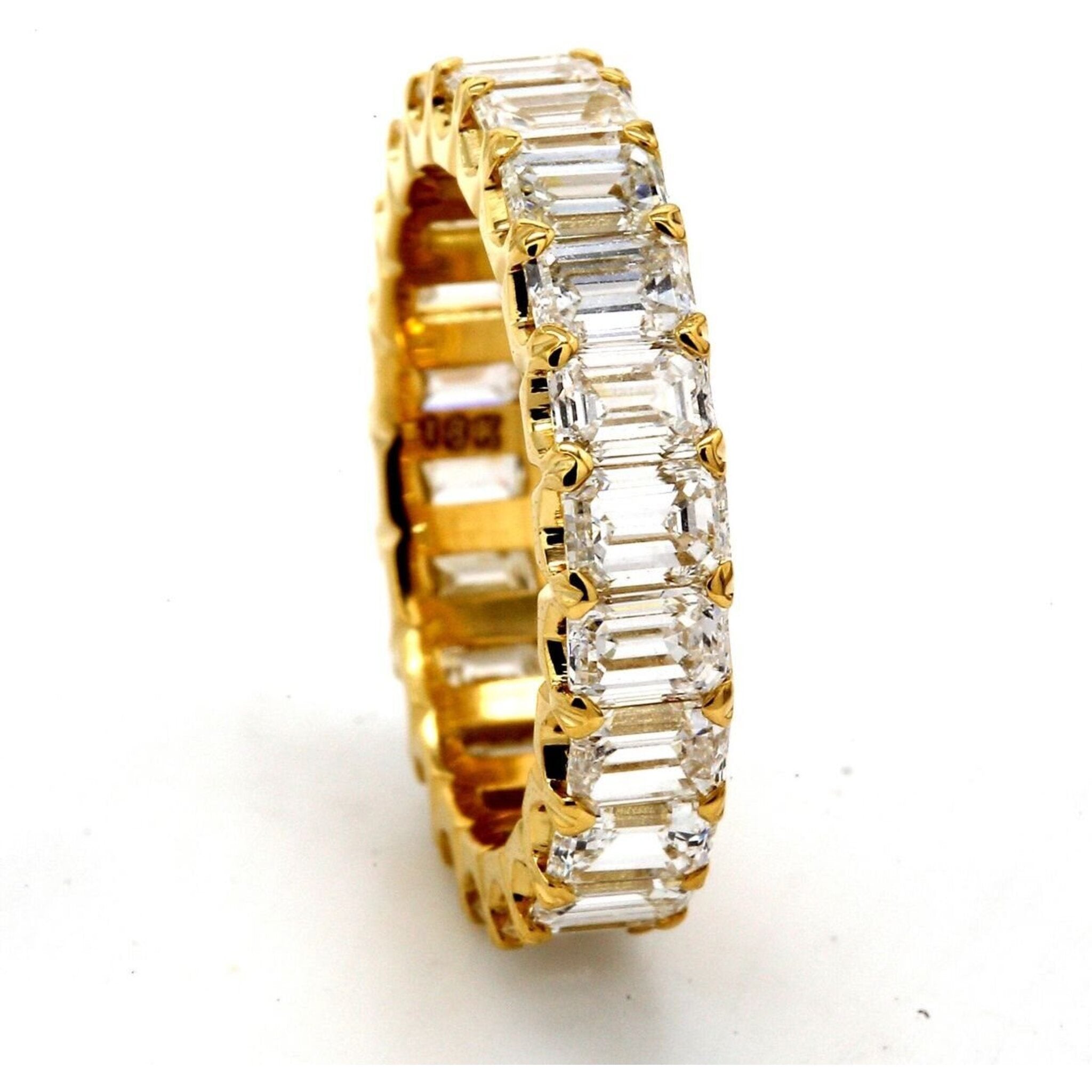 Ninacci 18K Yellow Gold Eternity Band with U-prong Set Emerald Cut Diamonds - 4.22 Carat Total Diamond Weight - Size 5.5