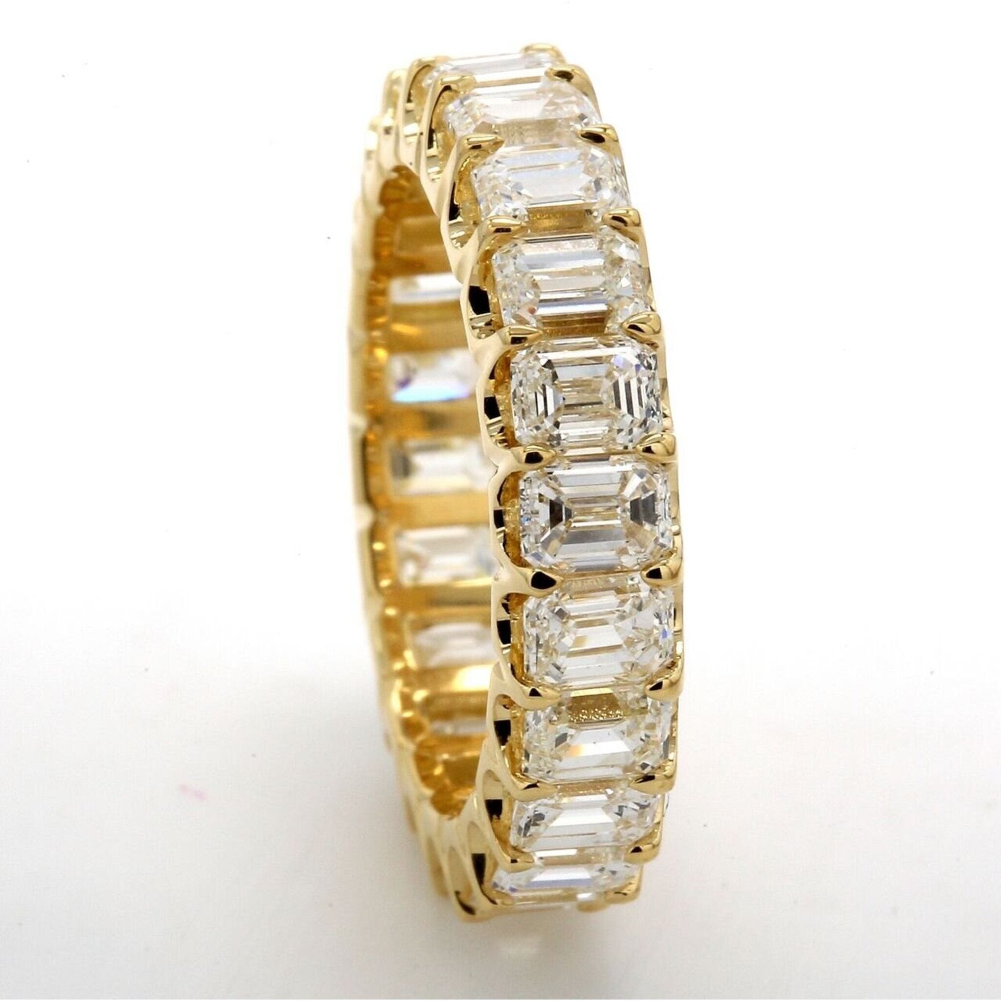 Ninacci 18K Yellow Gold Eternity Band with U-Prong Set Emerald Cut Diamonds - 4.93 Carat Total Diamond Weight - Size 6.0