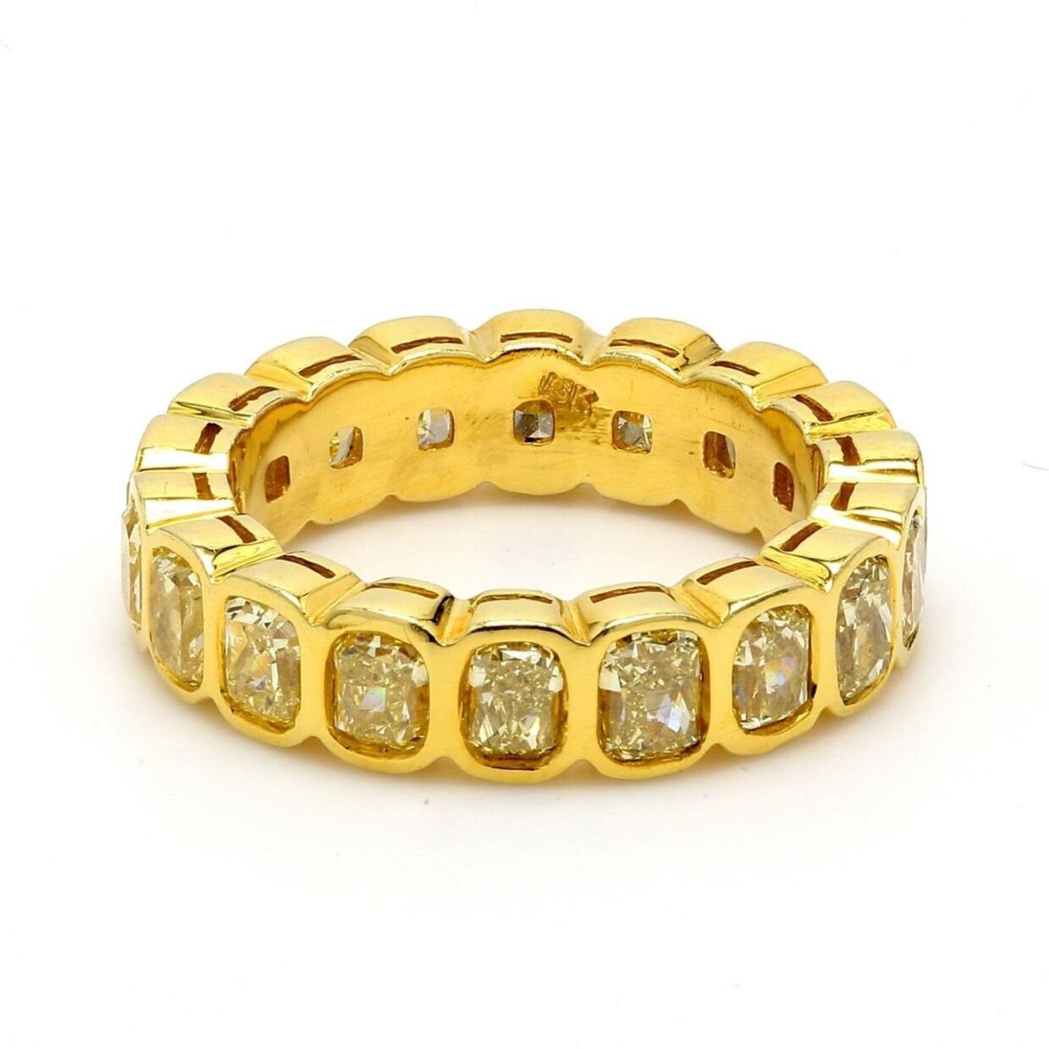 Ninacci 18K Yellow Gold Fancy Yellow Cushion Cut Eternity Band - 3.50 Carat Total Diamond Weight - Size 4.5