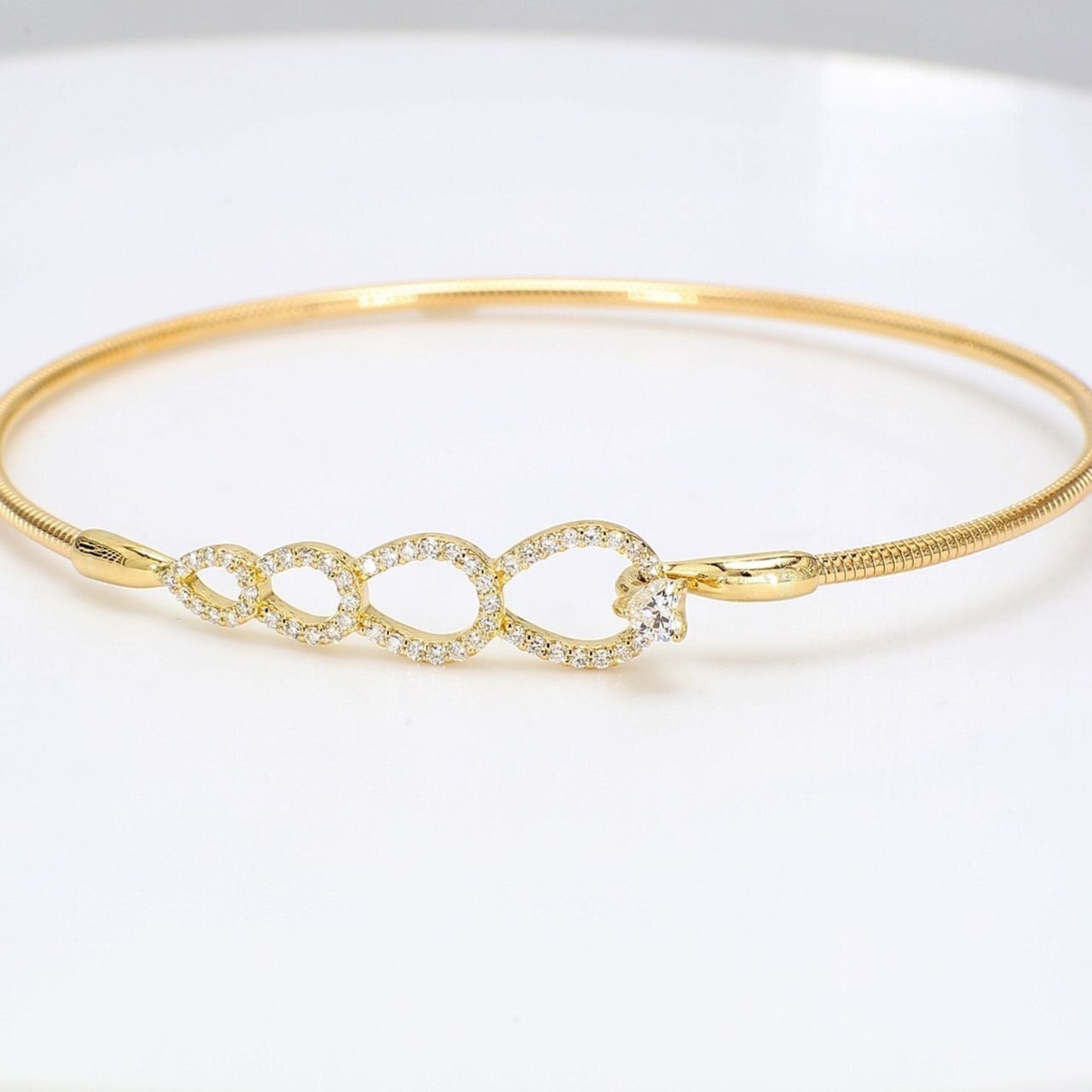 Ninacci 18K Yellow Gold Heart Diamond Hook Bangle Bracelet - 0.36 Carat Total Diamond Weight
