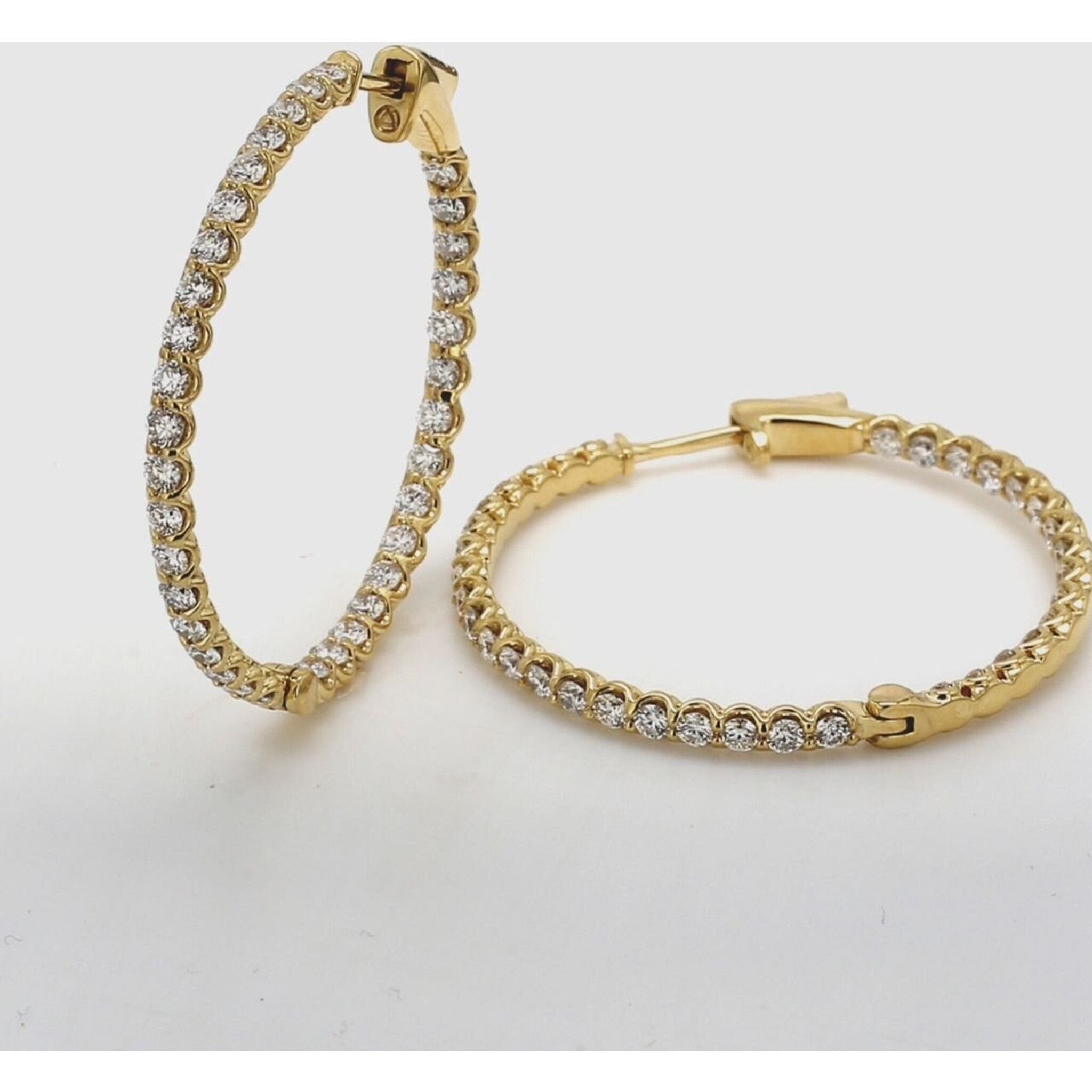 Ninacci 18K Yellow Gold Inside Out Hoop Earrings with 2.15 Carats Round Diamonds