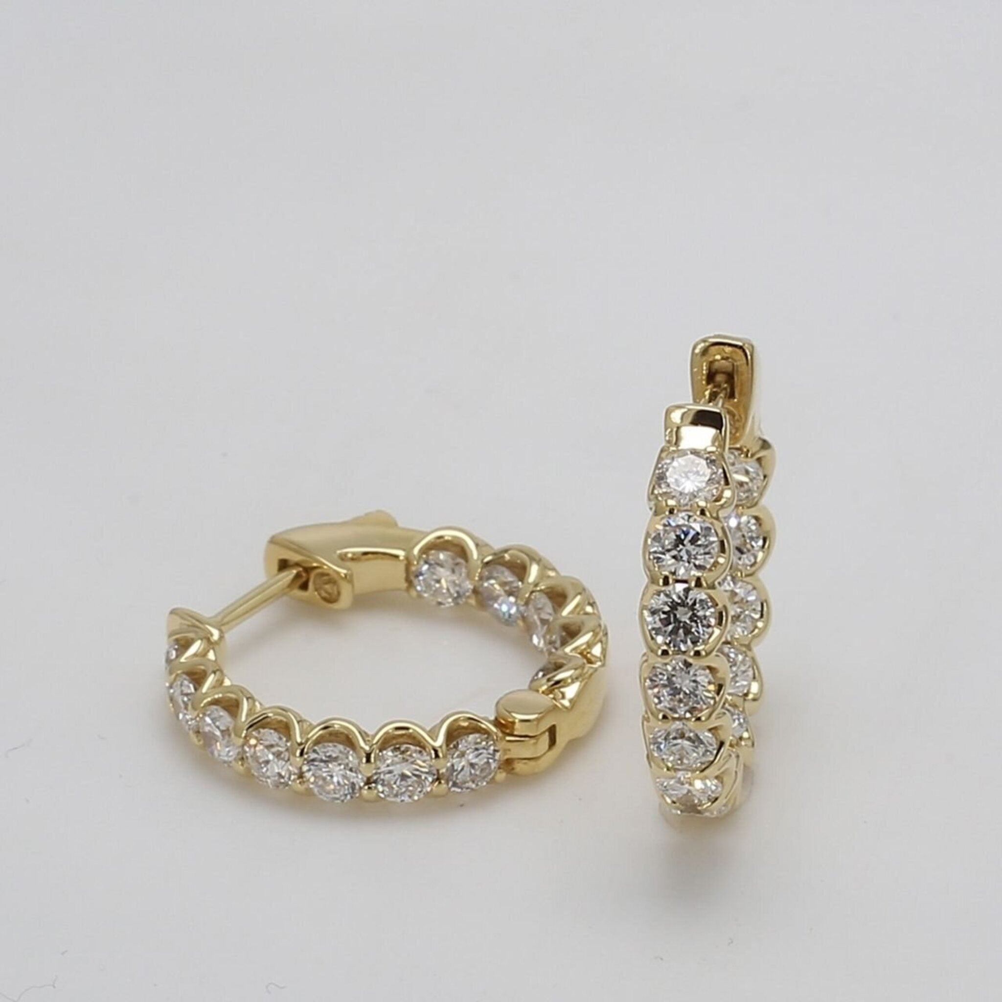 Ninacci 18K Yellow Gold Inside Out Hoop Earrings with 2.52 Carats Round Diamonds