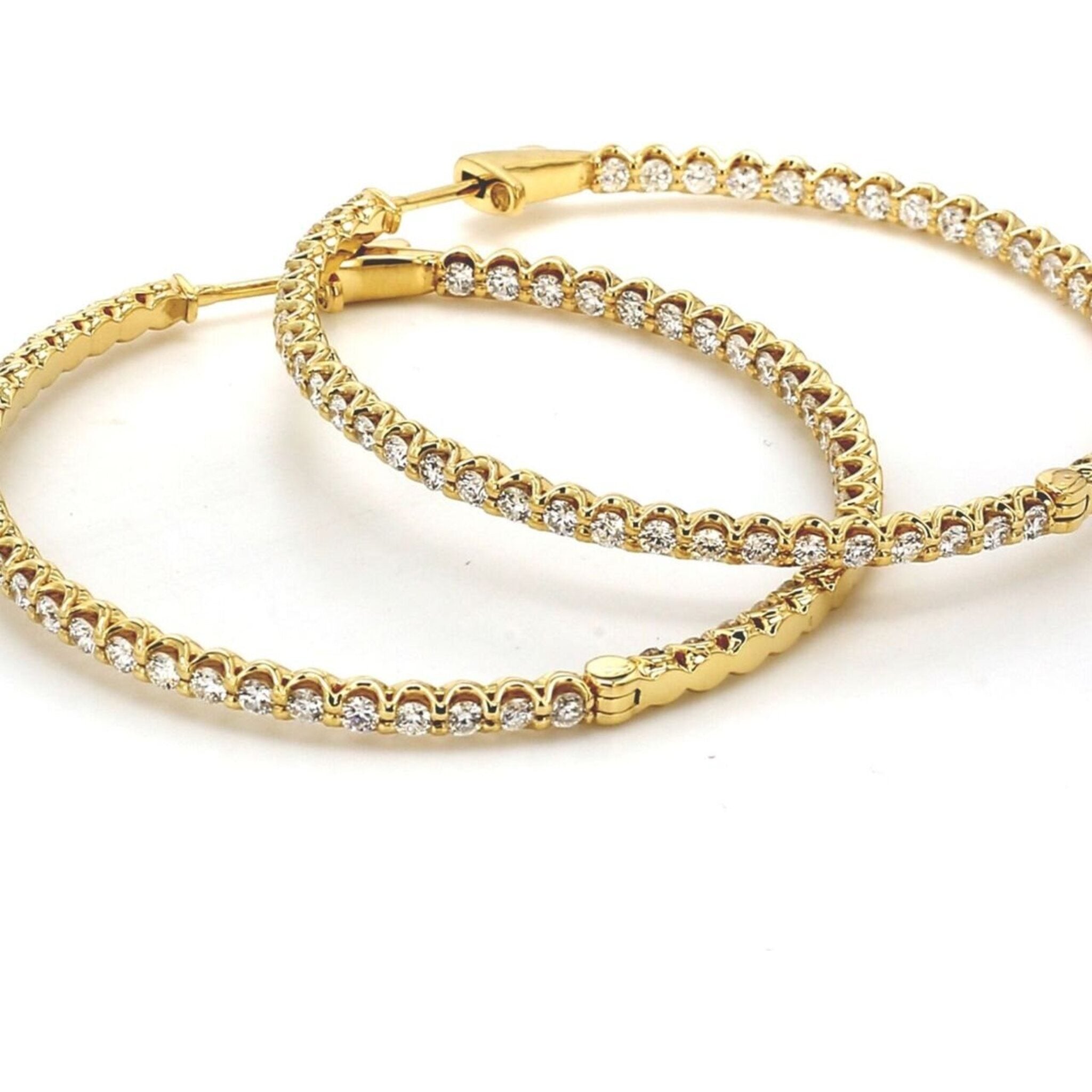 Ninacci 18K Yellow Gold Inside Out Hoop Earrings with 3.10 Carats Diamonds