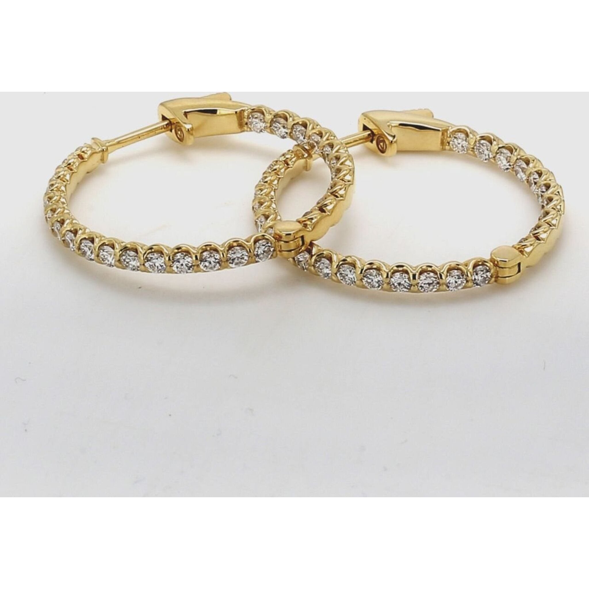 Ninacci 18K Yellow Gold Inside Out Hoop Earrings with U-Prong Set Round Diamonds - 1.60 Carat Total Diamond Weight