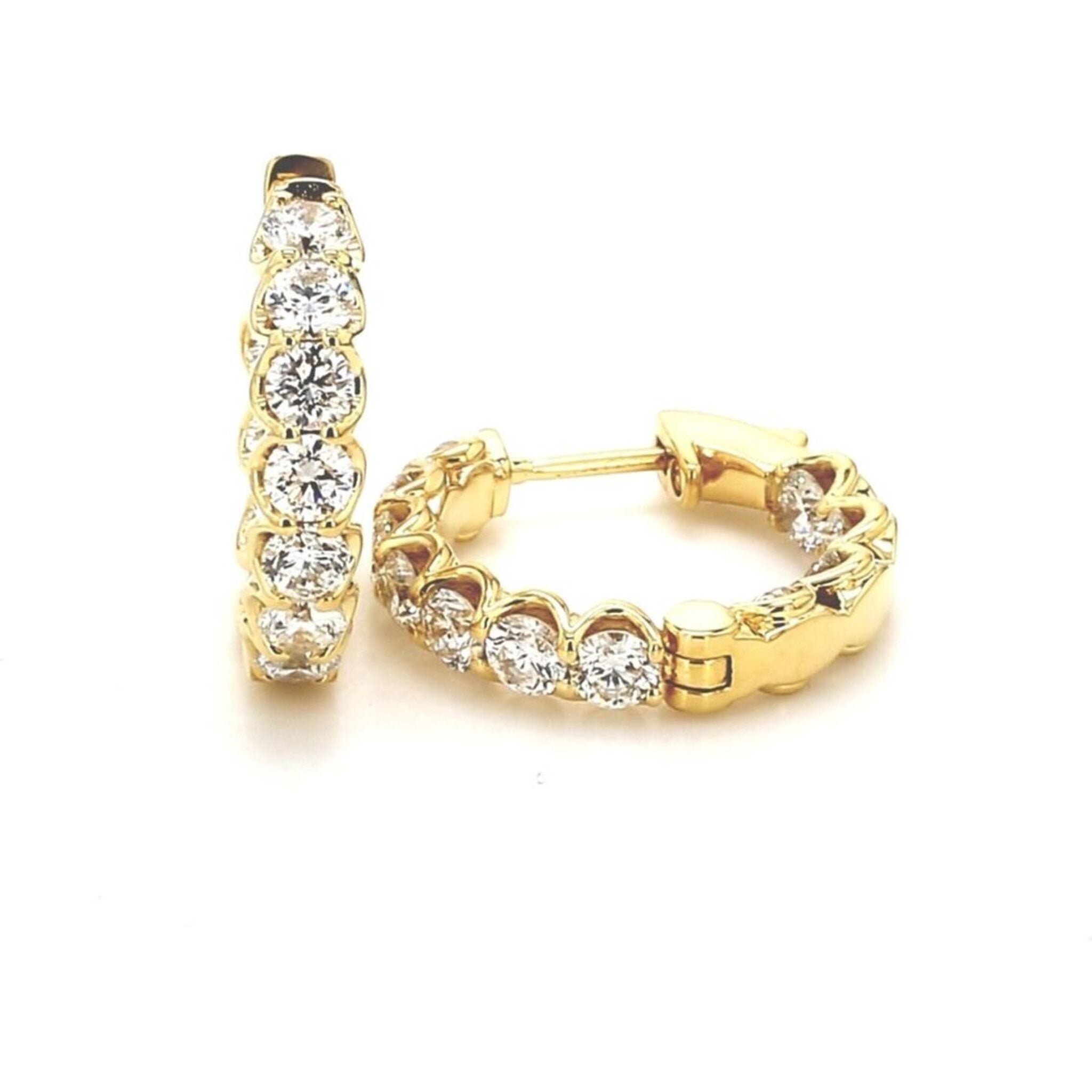 Ninacci 18K Yellow Gold Inside Out Hoop Earrings with U-prong Set Round Diamonds - 3.67 Carat Total Diamond Weight