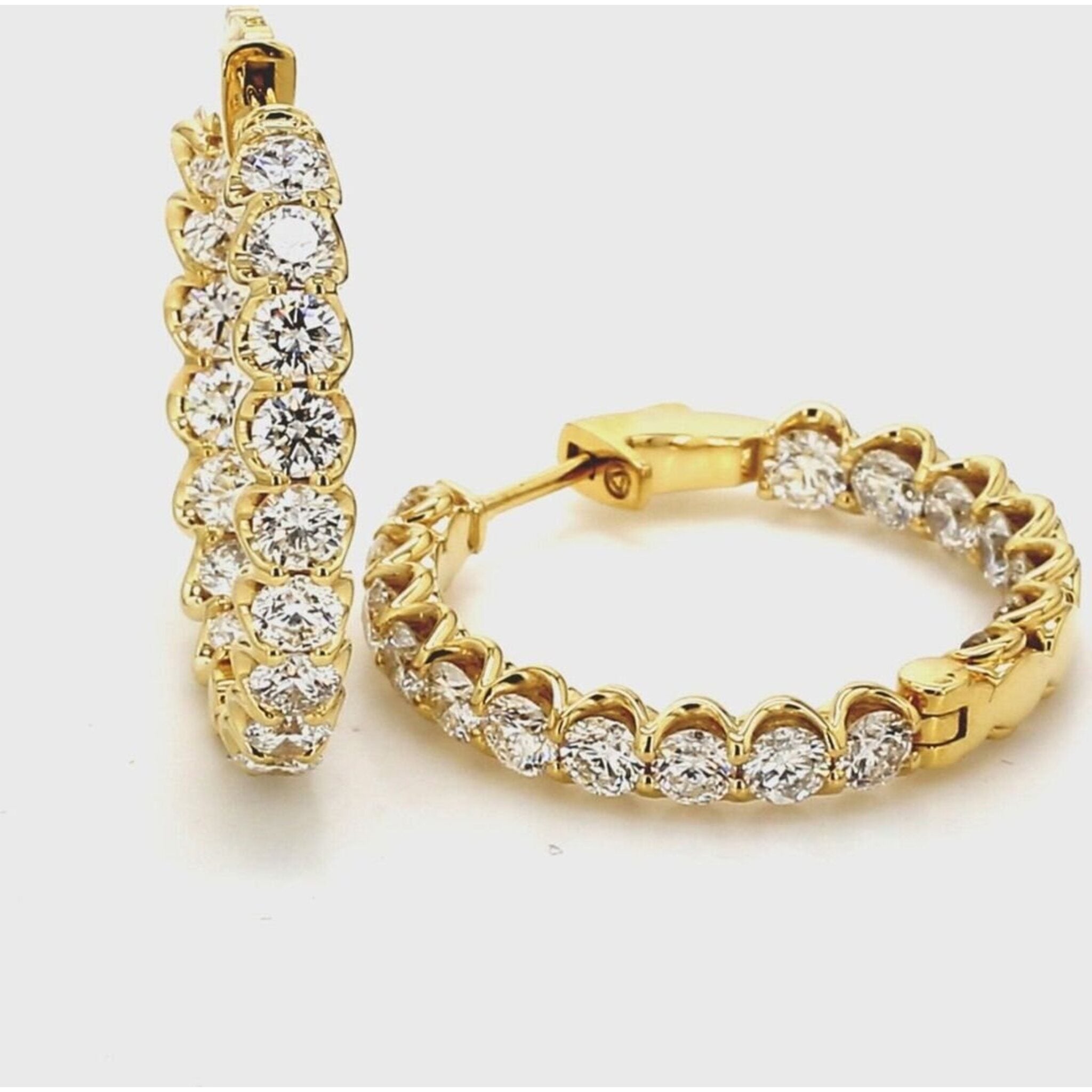 Ninacci 18K Yellow Gold Inside Out Hoop Earrings with U-Prong Set Round Diamonds - 5.78 Carat Total Diamond Weight