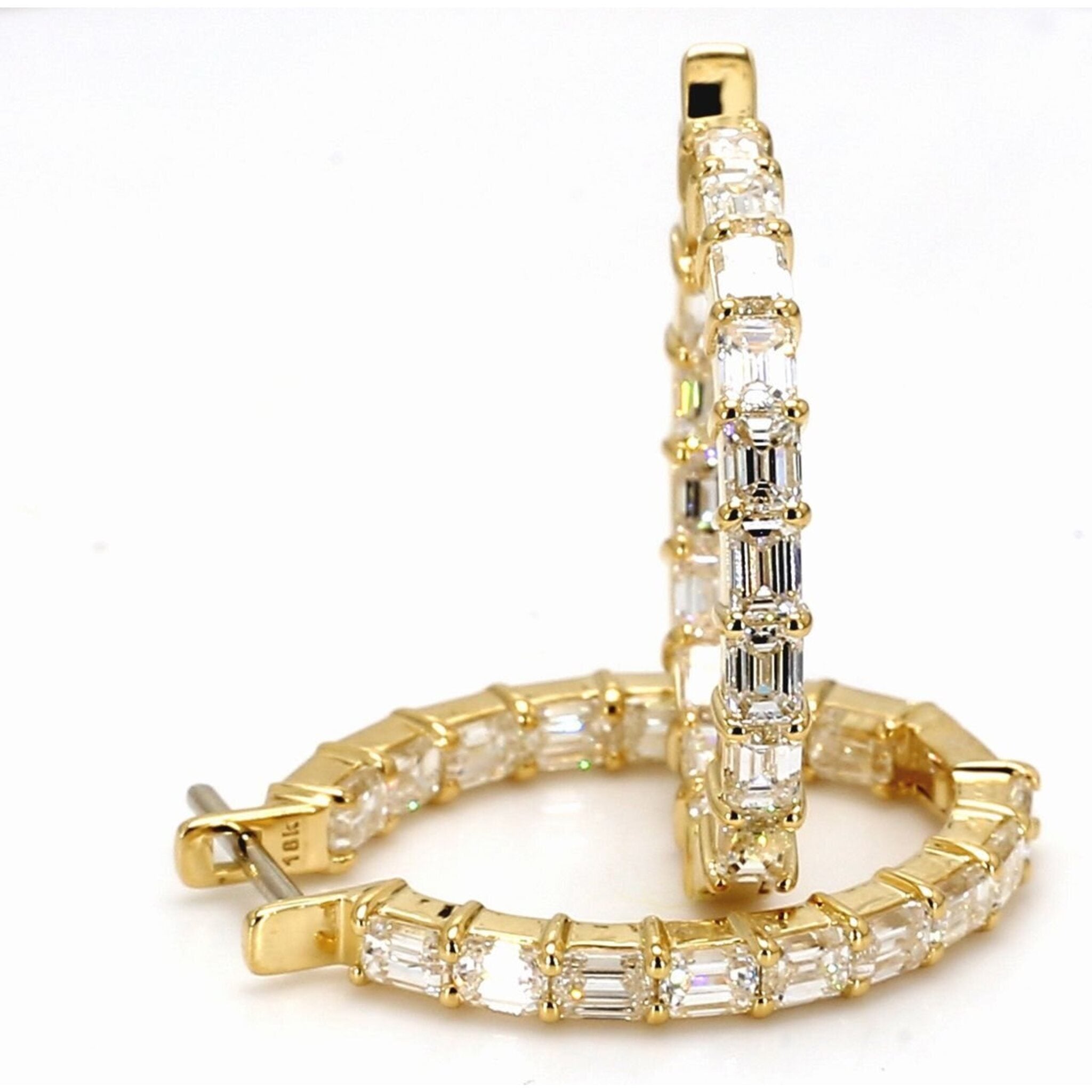 Ninacci 18K Yellow Gold Oval Shaped Inside Out Earrings with 32 Emerald Cut Diamonds - 6.03 Carat Total Diamond Weight