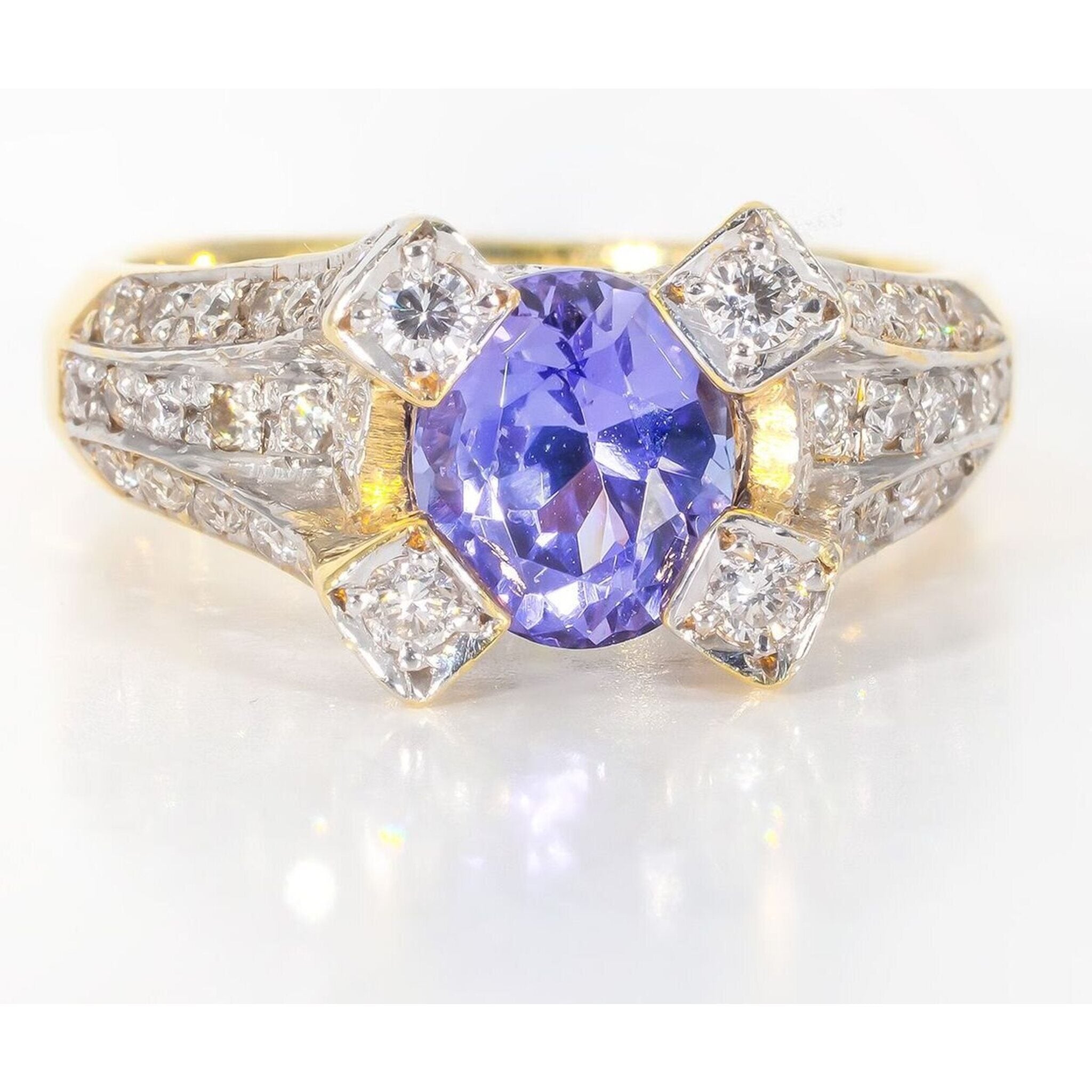 Ninacci 18K Yellow Gold Tanzanite and Diamond Engagement Ring - Size 6.75
