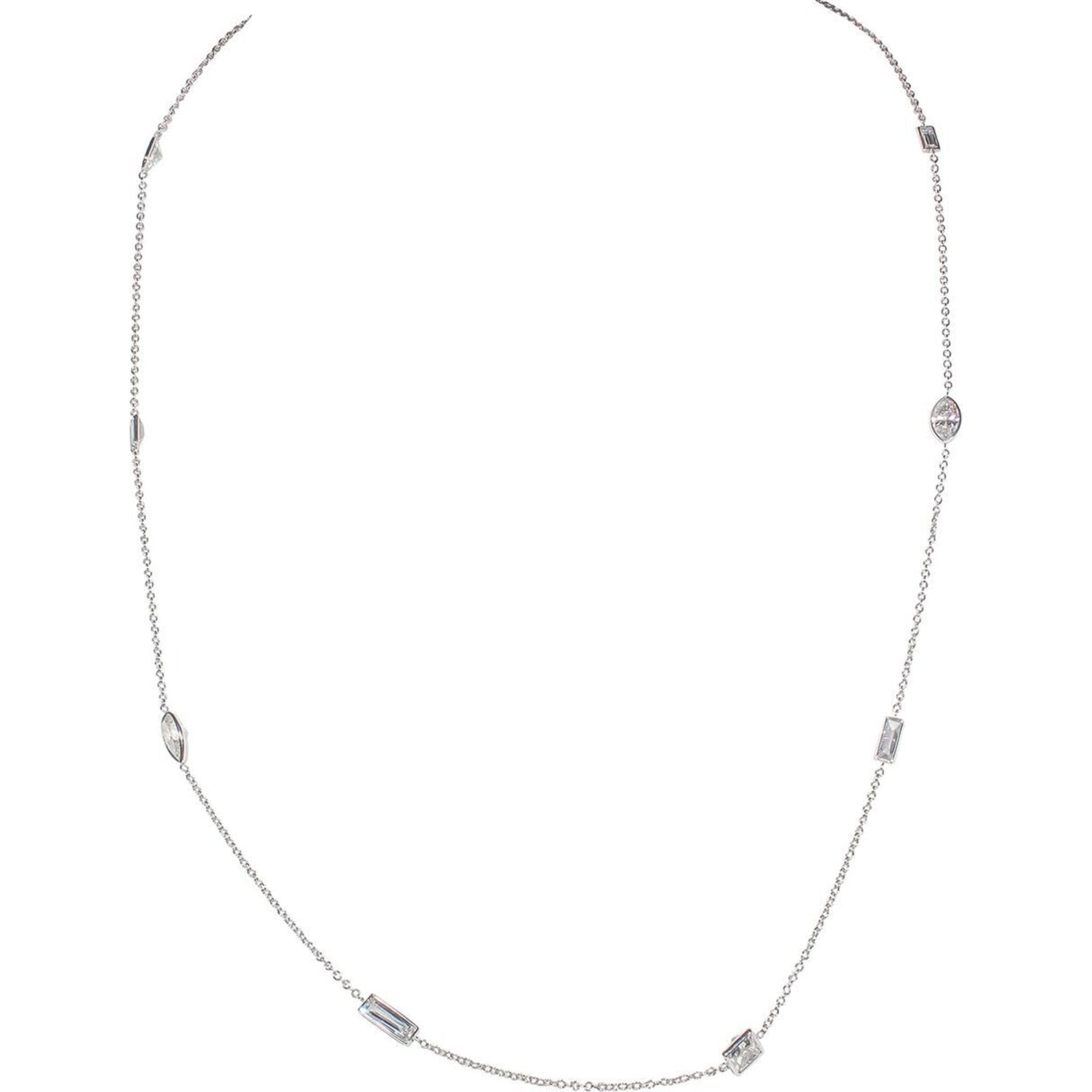 Ninacci 20" Diamonds by the Yard Necklace in 18K White Gold - 3.32 Carat Total Diamond Weight Princess, Radiant, Baguette, Pear, Marquise Diamonds