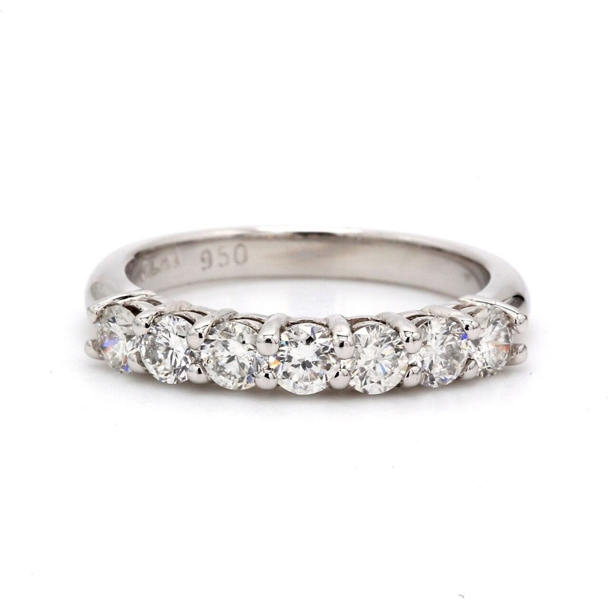 Ninacci 7-Stone Platinum Shared Prong Round Diamond Engagement Ring - 0.81 Carat Total Diamond Weight - Size 6.0