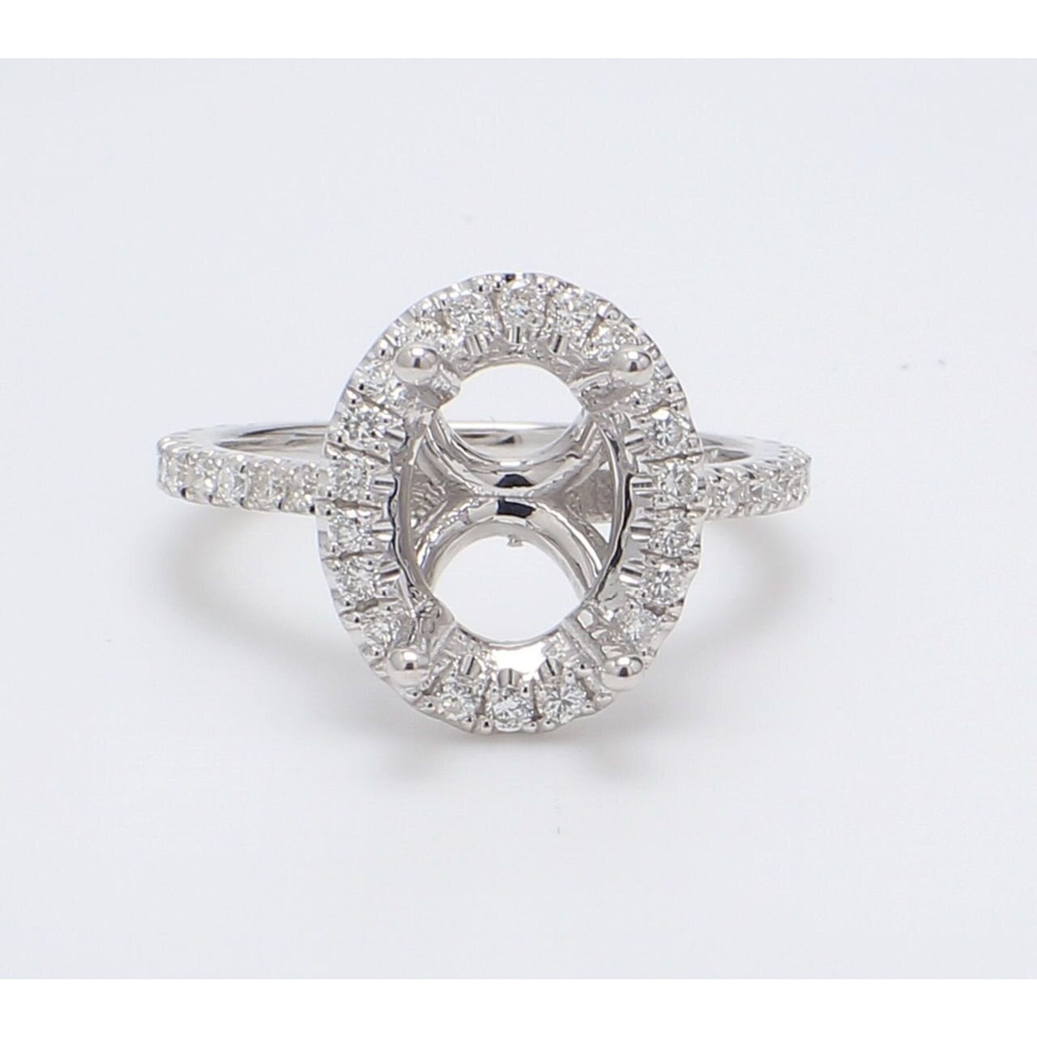 Ninacci Dazzling Halo 14K White Gold Semi-Mount Ring with Shared Prong Set Round Diamonds - 0.52 Carat Total Diamond Weight - Size 4.75