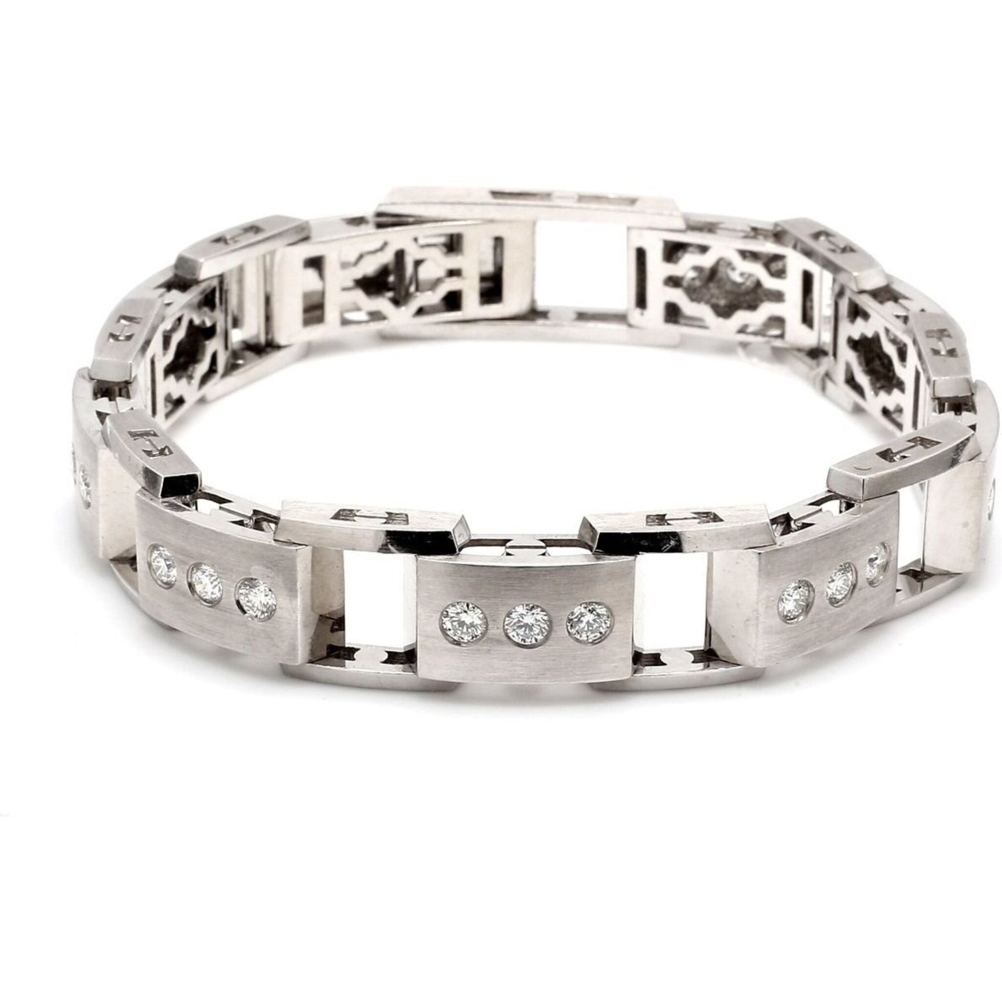 Ninacci Men's 14K White Gold 2.82 Carats Bezel Set Diamond Tennis Bracelet