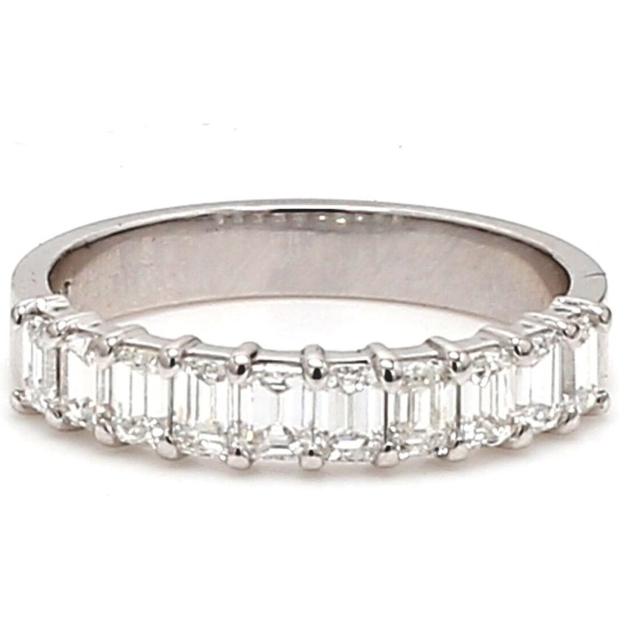 Ninacci Platinum 10-Stone Band with Basket Prong Set Emerald Cut Diamonds - 0.87 Carats Total Weight - Size 5.0