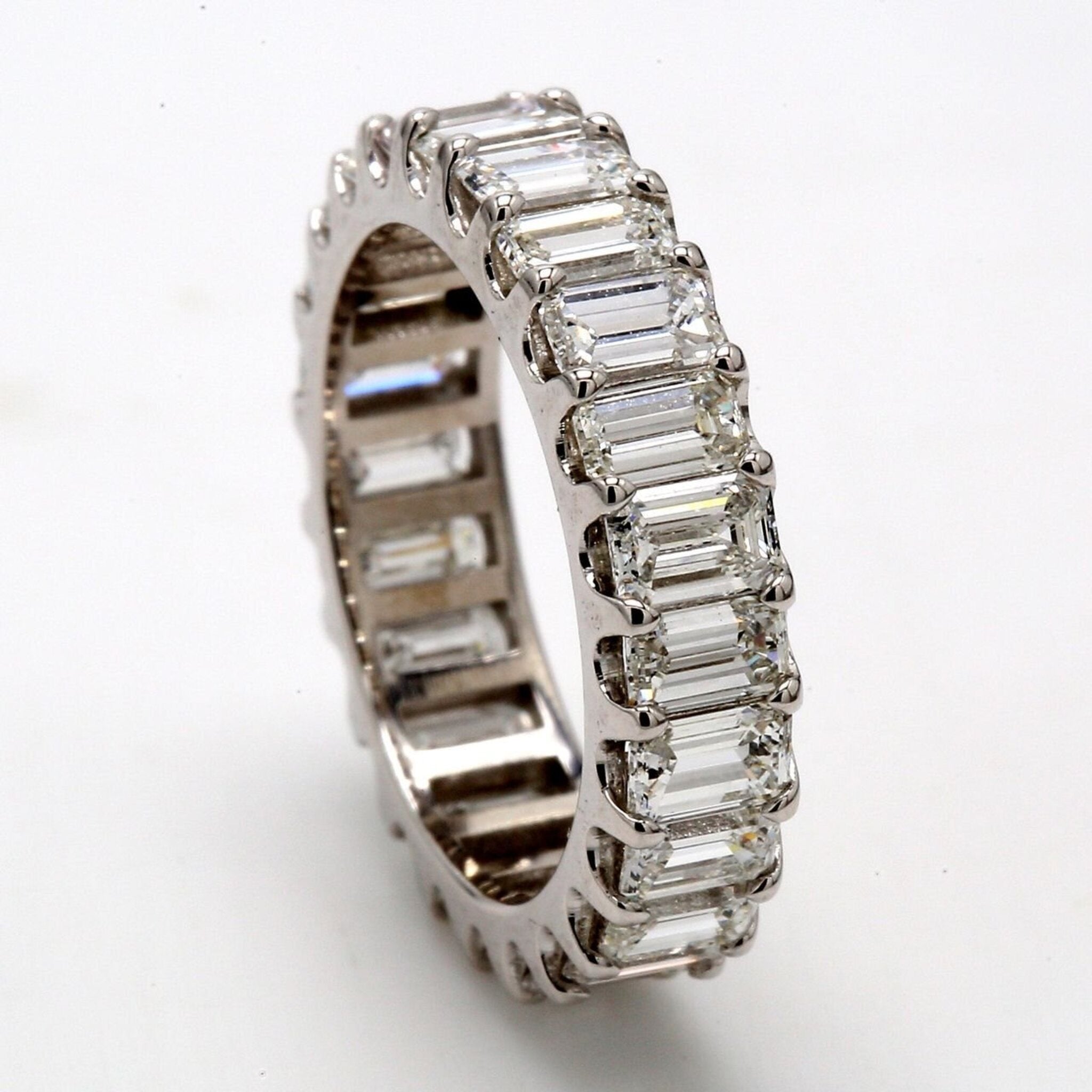 Ninacci Platinum 3.74 Carats Emerald Cut Diamond Eternity Band - Size 5.0