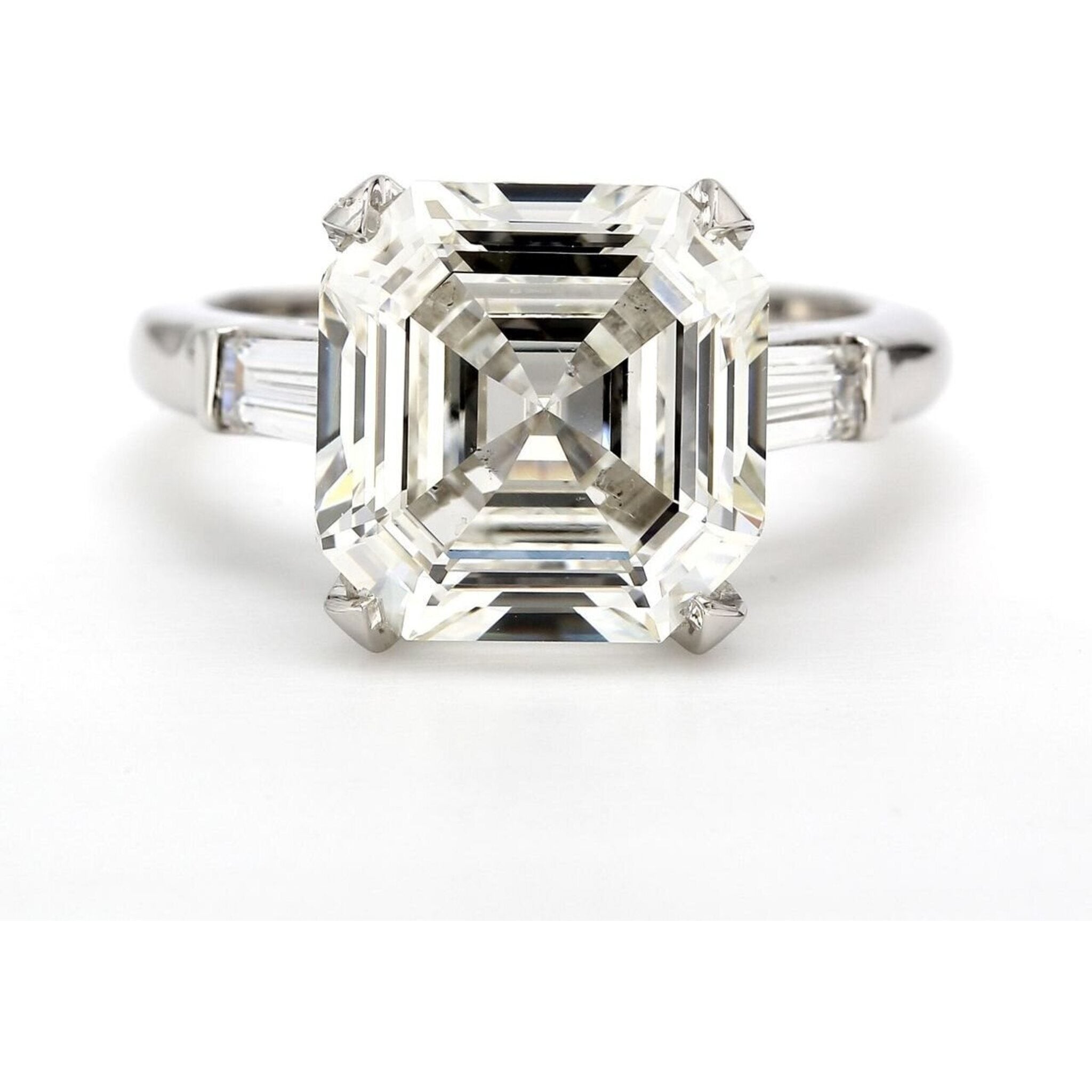 Ninacci Platinum 3-Stone Asscher Cut Diamond Ring - 5.39 Carat Total Diamond Weight